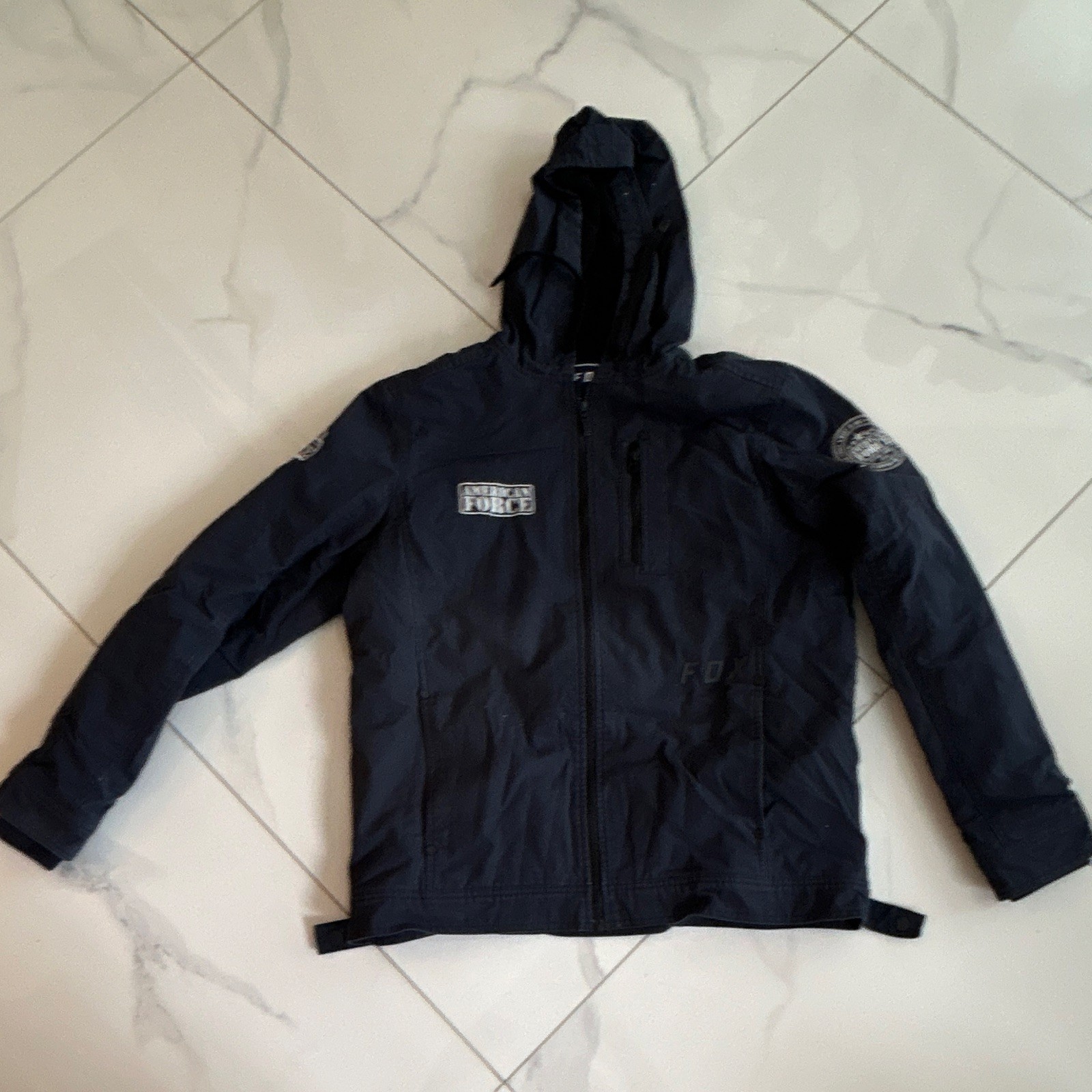 FOX Men’s Blue Hooded Jacket Full Zip Logo Embroidered Size L