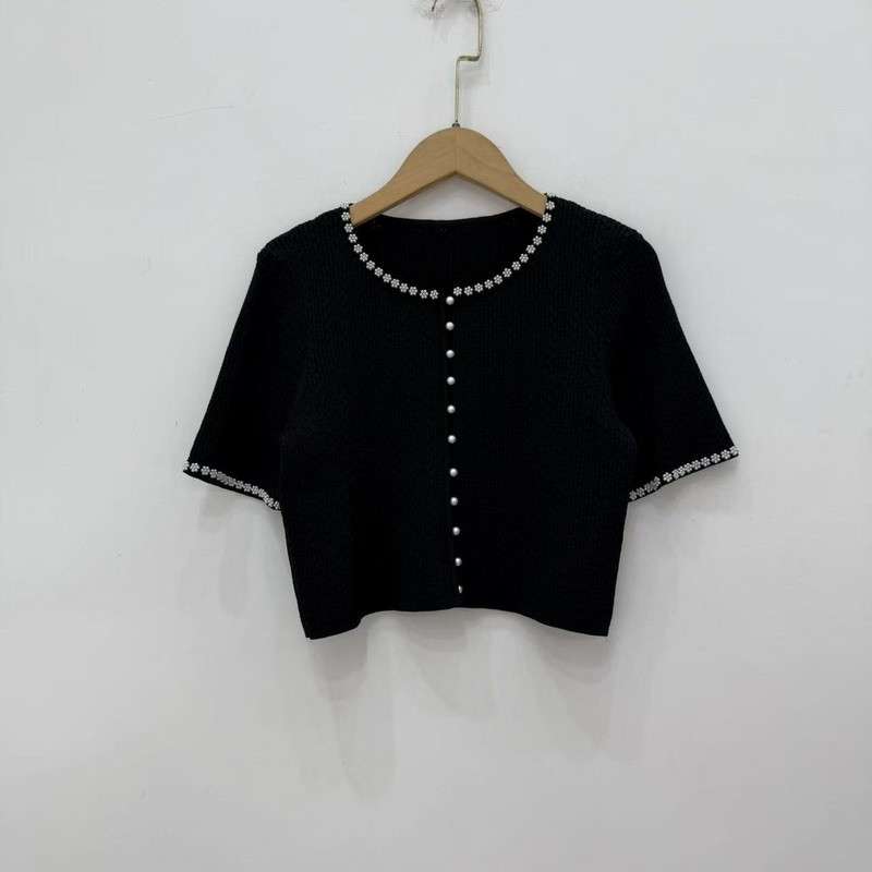 Sandro Pearl Knitted short-sleeved cardigan Coats Tops + halter Dresses