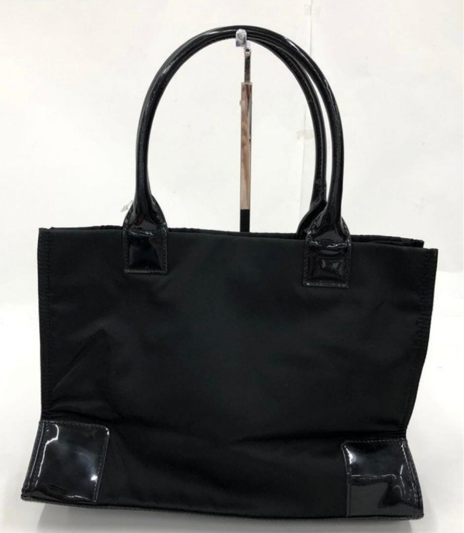 Tory Burch Nylon Leather Ella Logo Mini Black Tote Bag