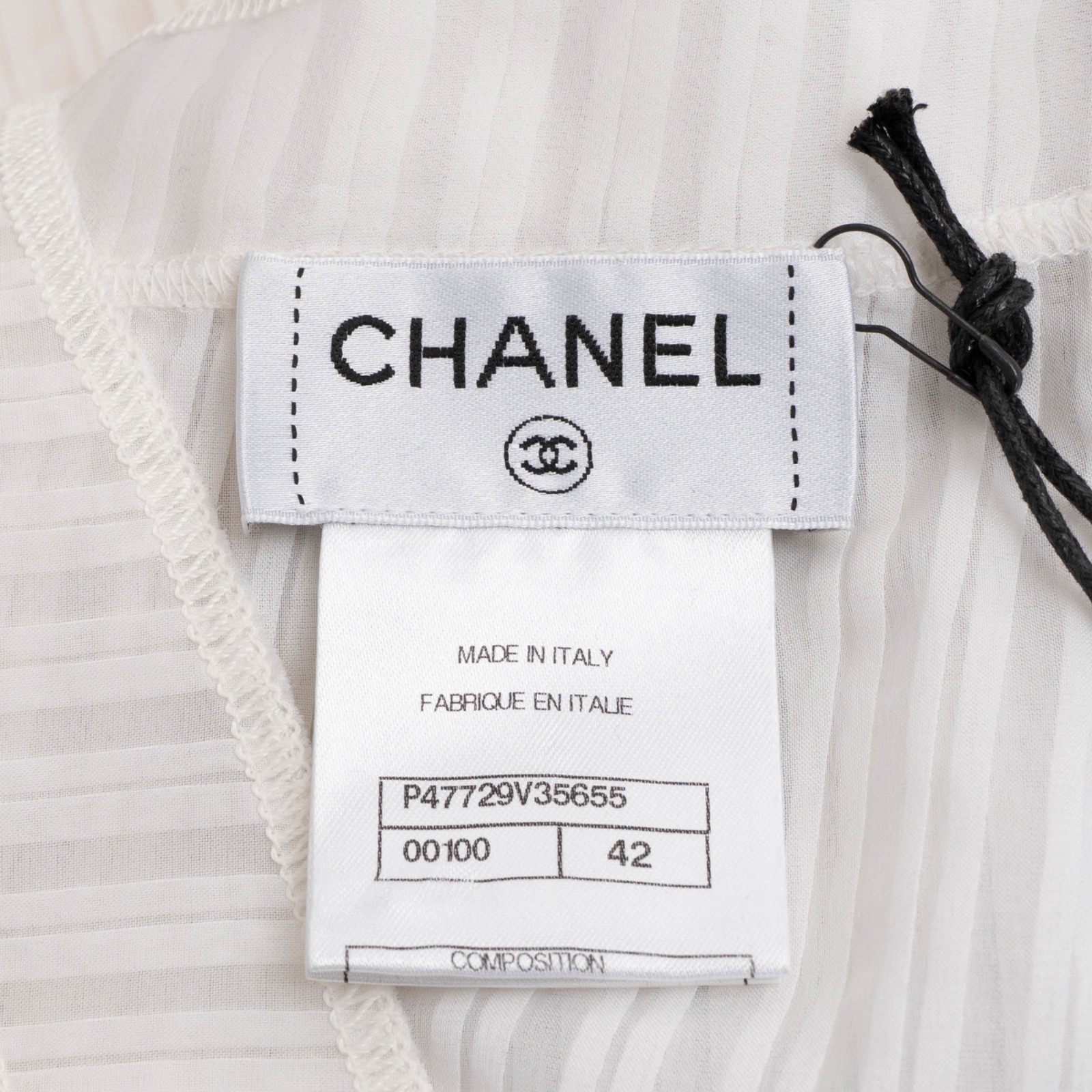 73766 auth CHANEL white silk 14P STRIPED SEMI SHEER Tank Top Shirt 42 L