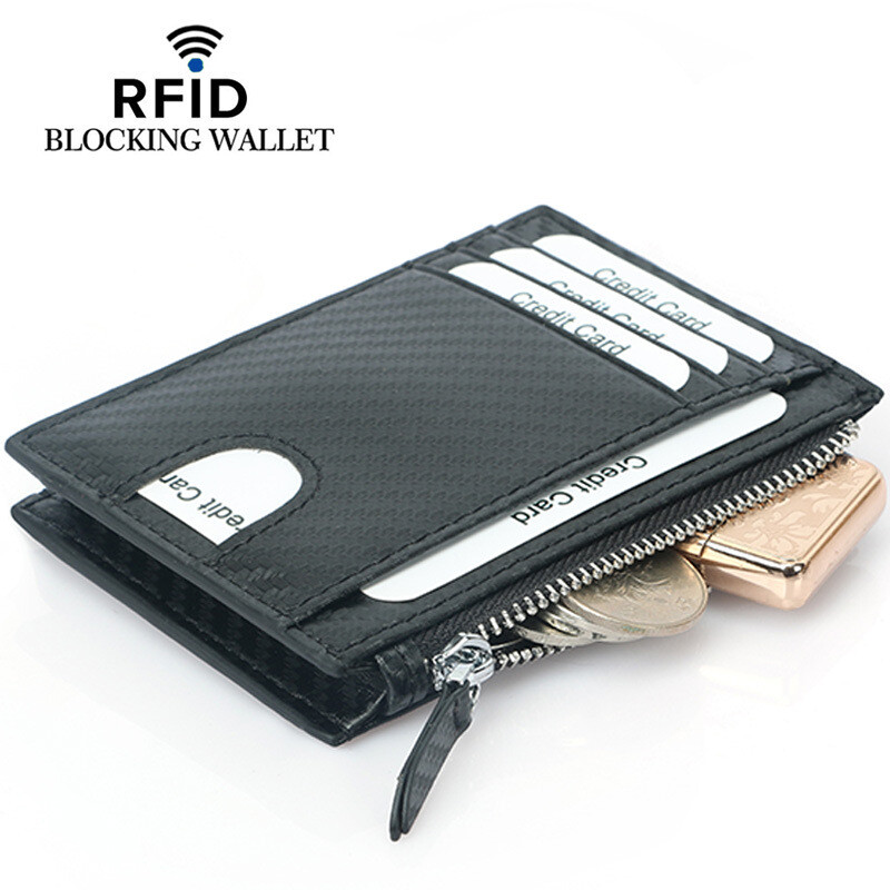RFID Blocking Zipper Slim Wallet Card Holder Coin Purse Wallet for Men Women