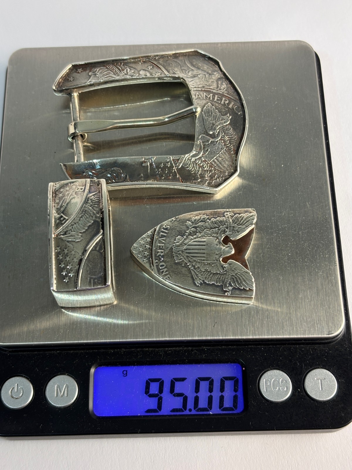 Sterling Silver .925 Silver Dollar Coin Ranger Belt Buckle Set 42 Lucchese Belt