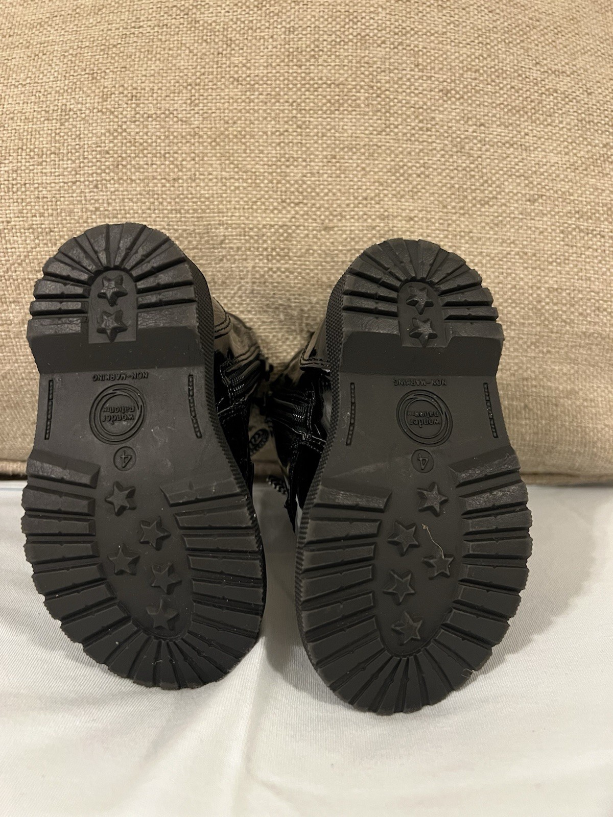 Wonder Nation Unisex Kids Black Combat Ankle Boots Size 4 Lace-Up Side Zipper