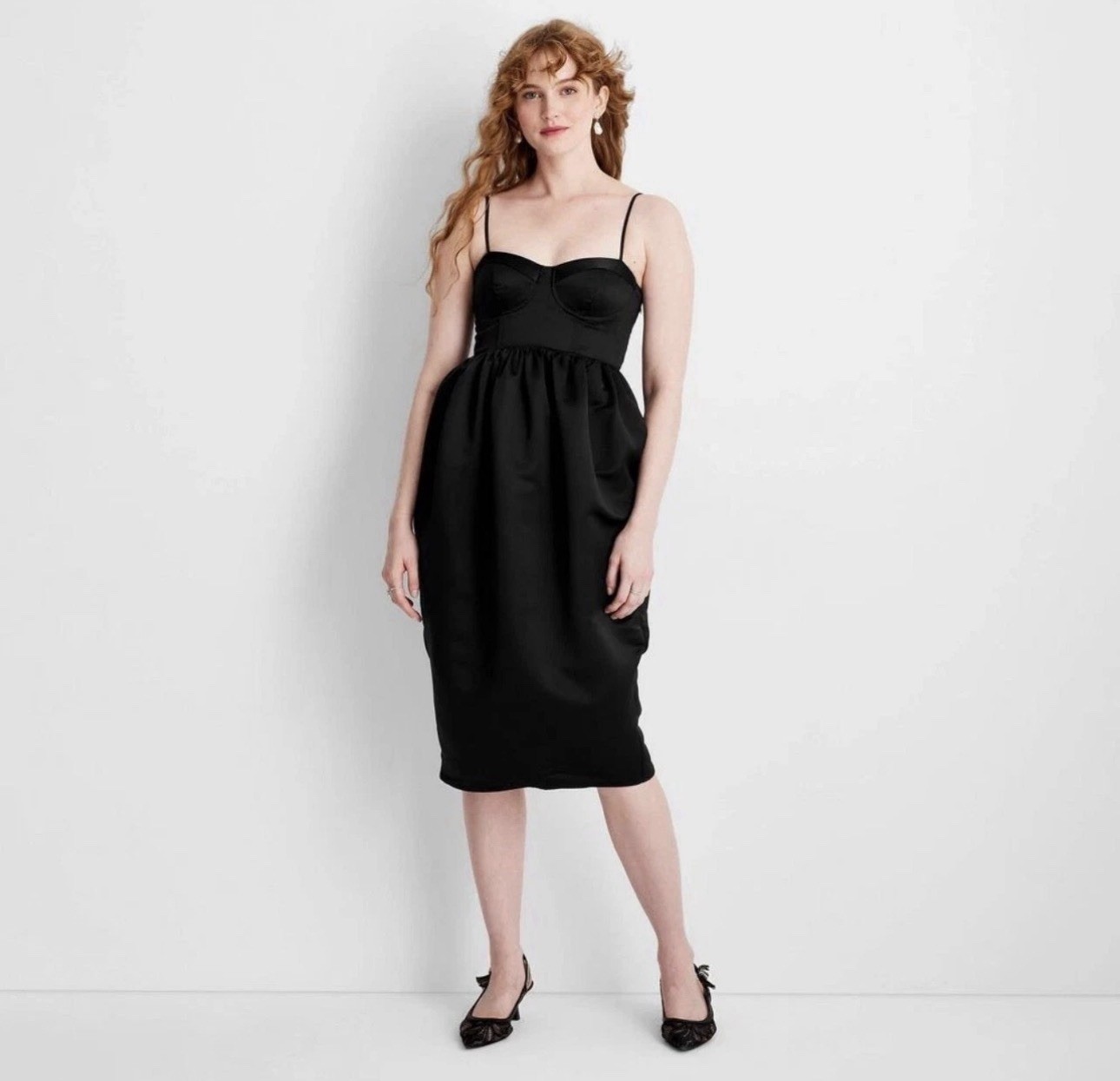 NEW Future Collective Women’s Sweetheart Bubble Satin Midi Dress Size Large