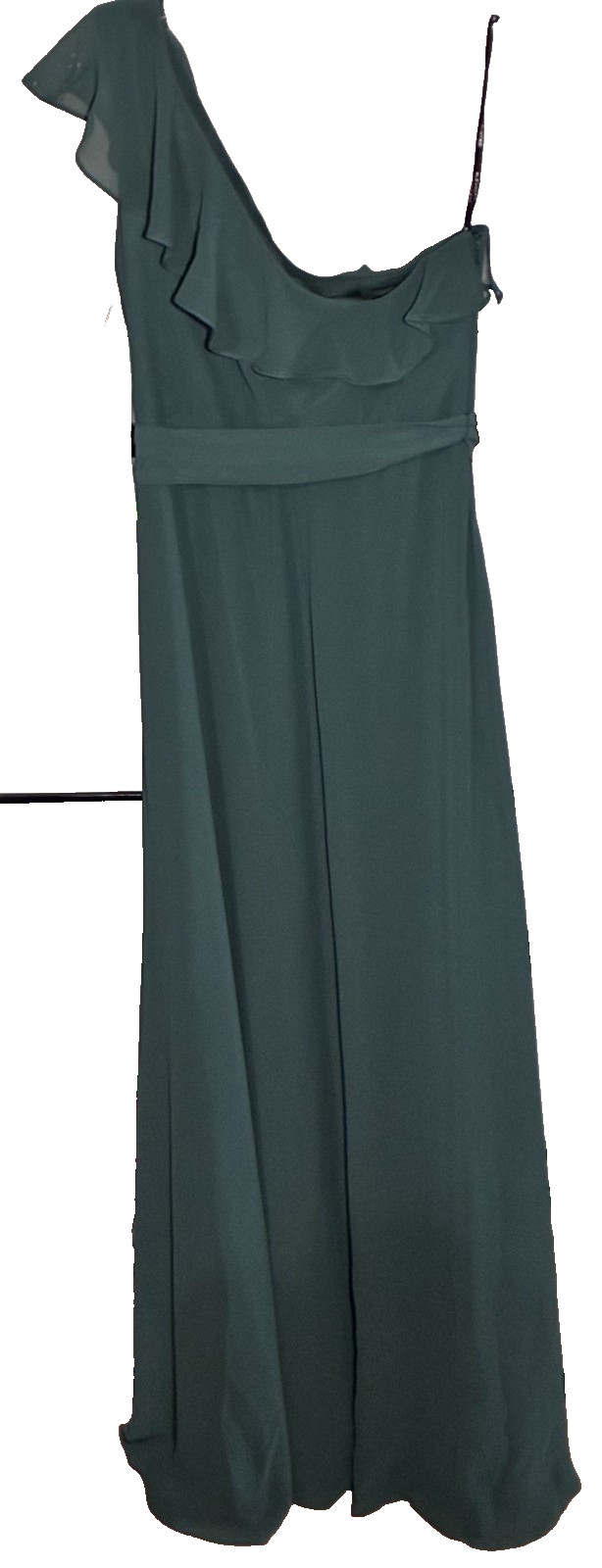 NWT-B Levkoff 7130 Chiffon 1 Shoulder Dress w/Ruffle (Evergreen)-Sz 12 MSRP $183
