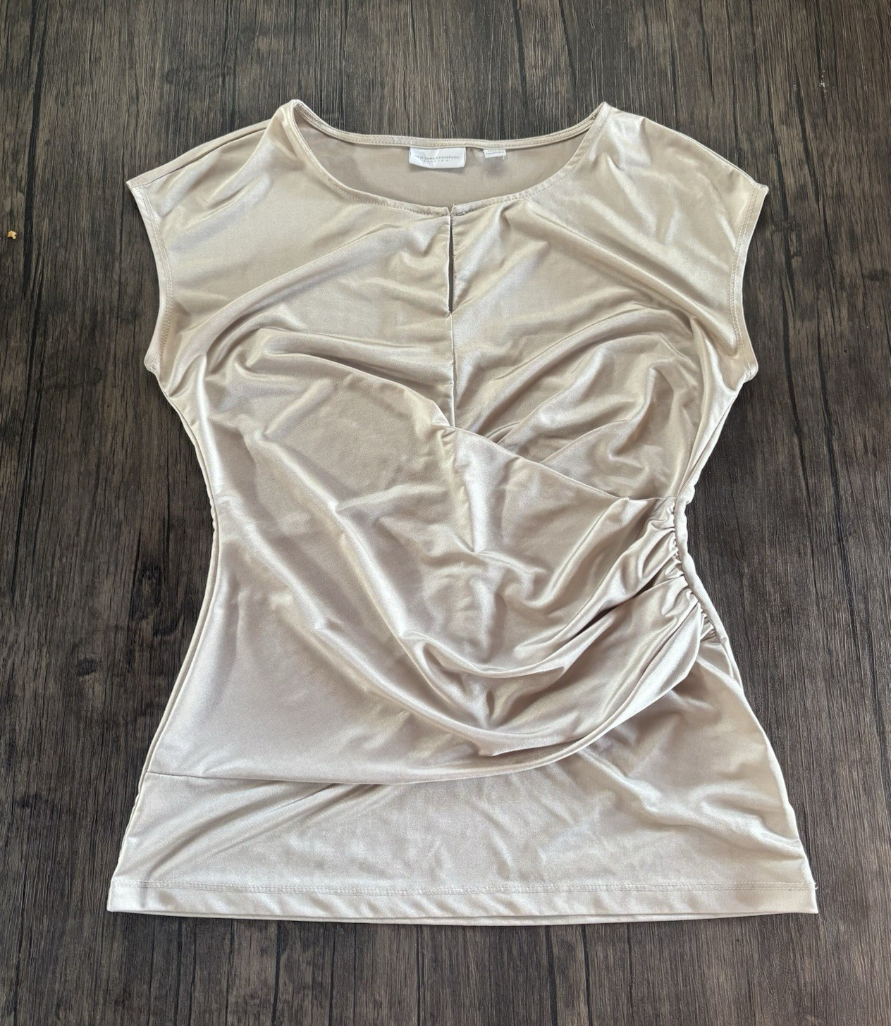Early 2000s New York & Company Champagne Colored Silky Cap Sleeve Blouse Size S