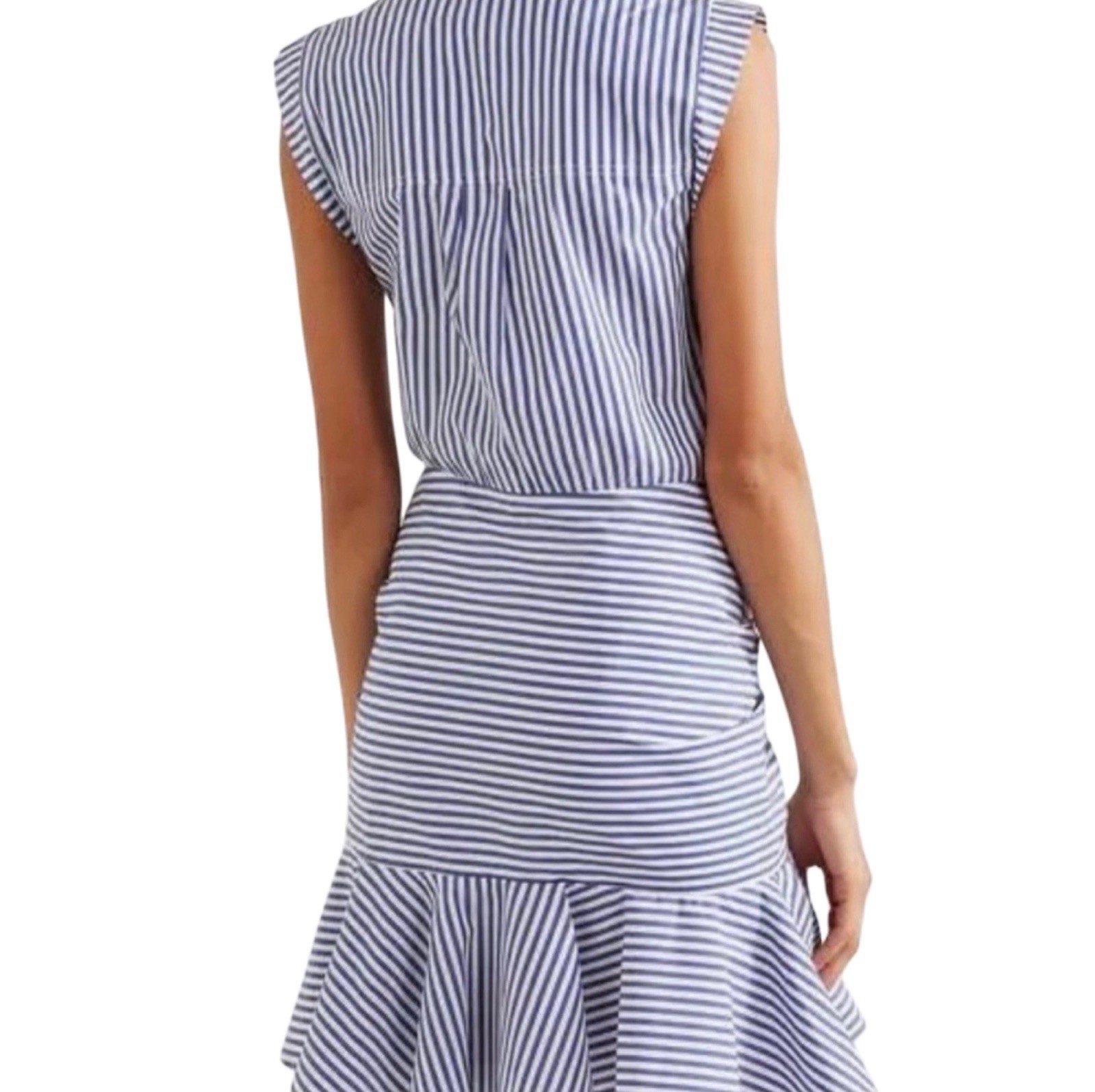 Veronica Beard Bell Button-down Ruched Blue White Sleeveless Shirt Dress Size 4