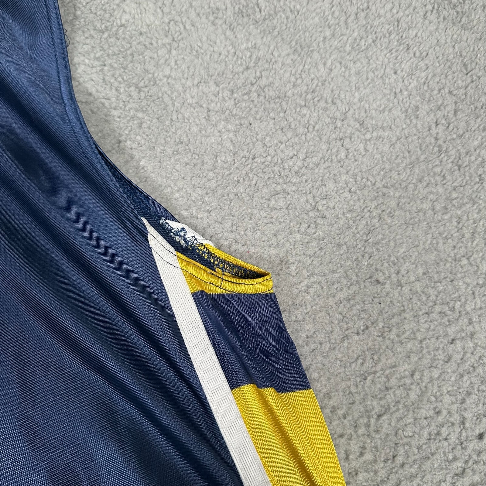 Vtg Nike Tank Top Mens 2XL Blue Yellow Shiny Silky Basketball Jersey Sleeveless