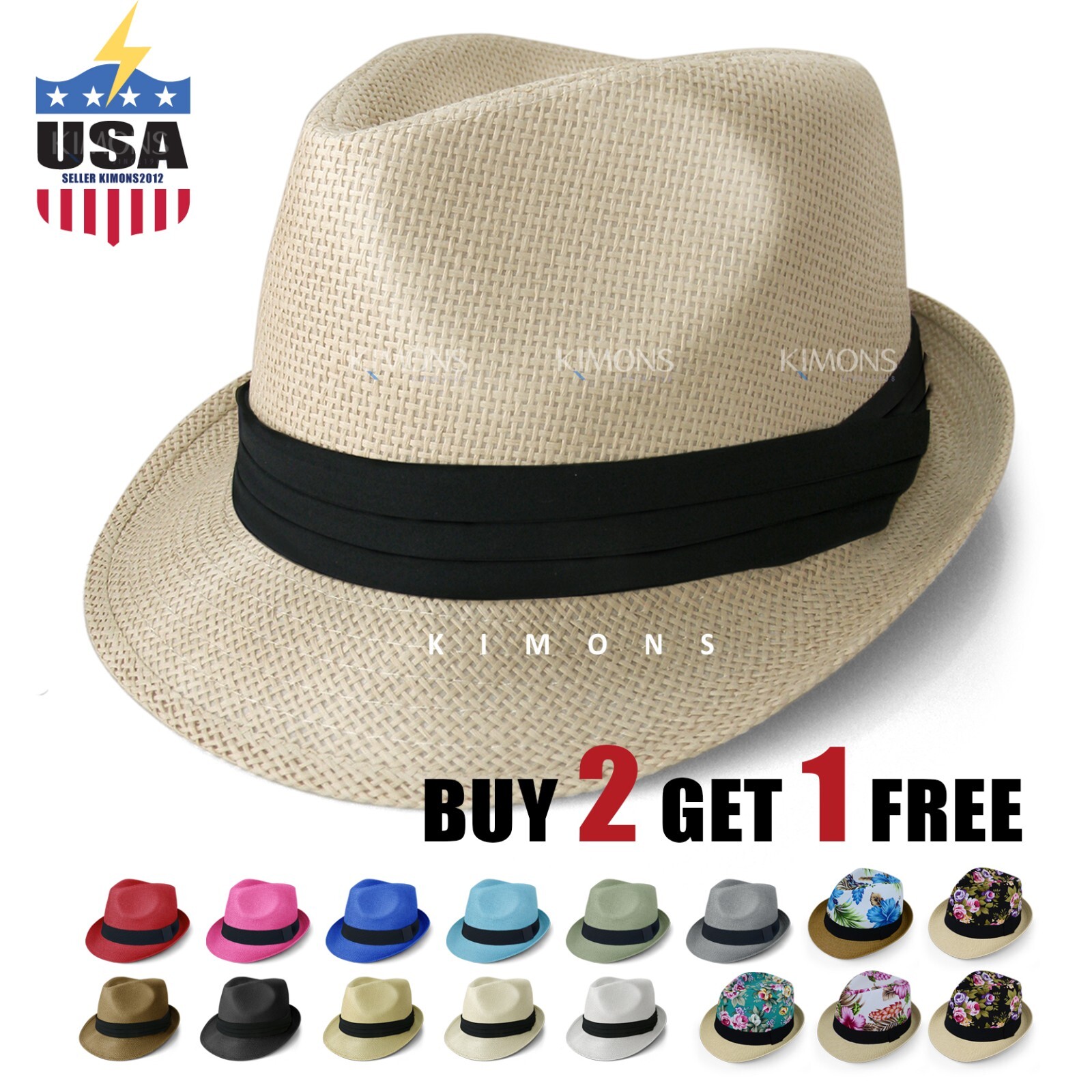 Straw Fedora Hat Trilby Cuban Cap Summer Beach Sun Panama Short Brim Floral