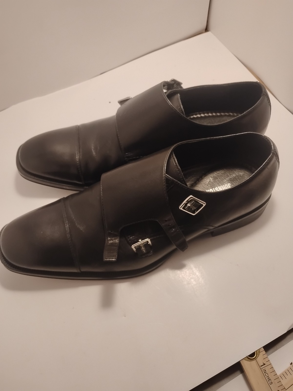 Vintage Birchett Double Monk Straps johnston murphy shoes Black Calfskin 9 1/2
