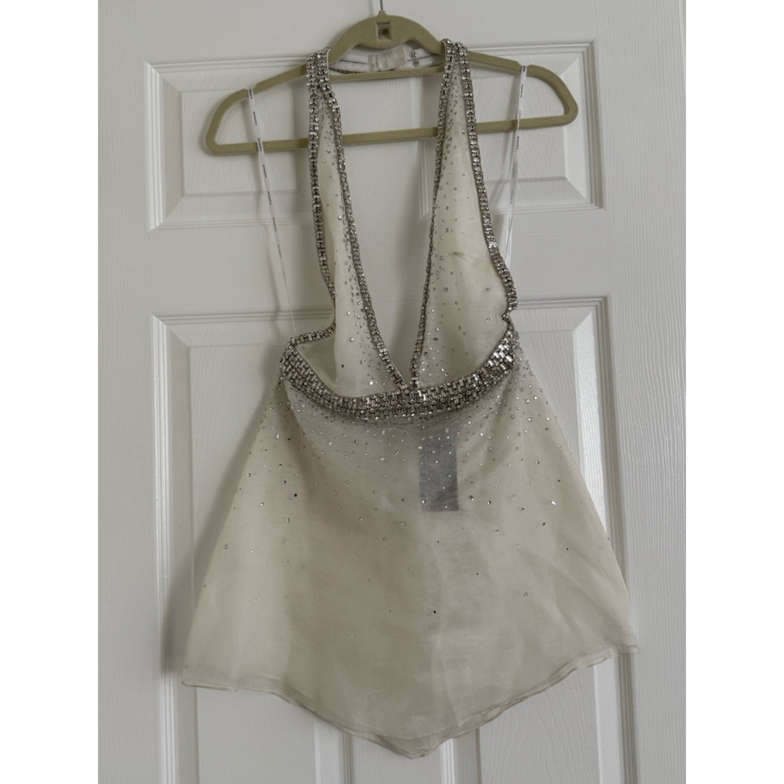 Retrofete Courtnee Crystal Embellished Sheer Mini Dress White NEW with tag