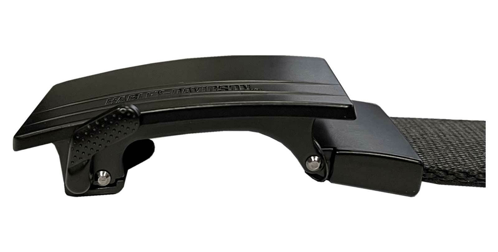 Harley-Davidson Men’s Bikers Ratchet Nylon Webbing & Leather Belt – Black