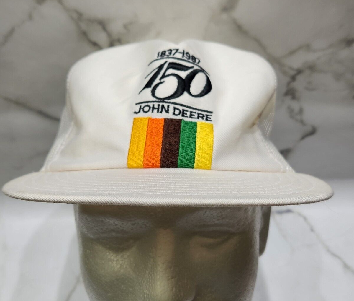 Vtg John Deere 150 Years Anniversary White Snapback Hat 1987 Louisville Mfg. Co.