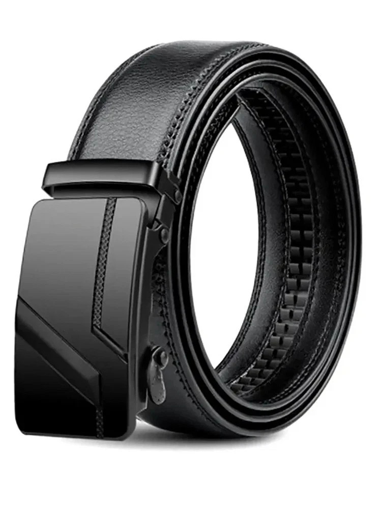 Genuine Leather Men’s Ratchet Belt Automatic Buckle Adjustable Waist Belt
