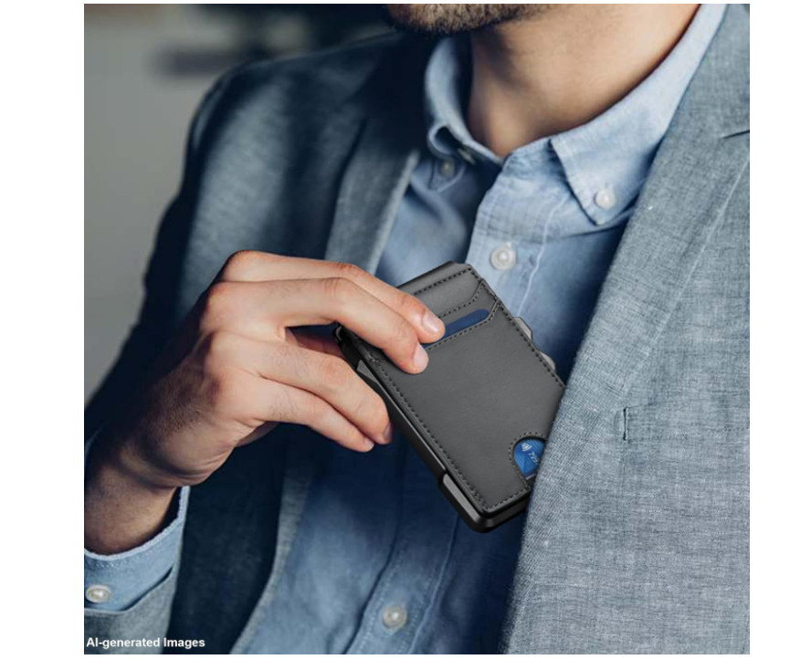 Minimalist Smart Wallet RFID Blocking Pop Up Card Holder Leather Money Clip Blac