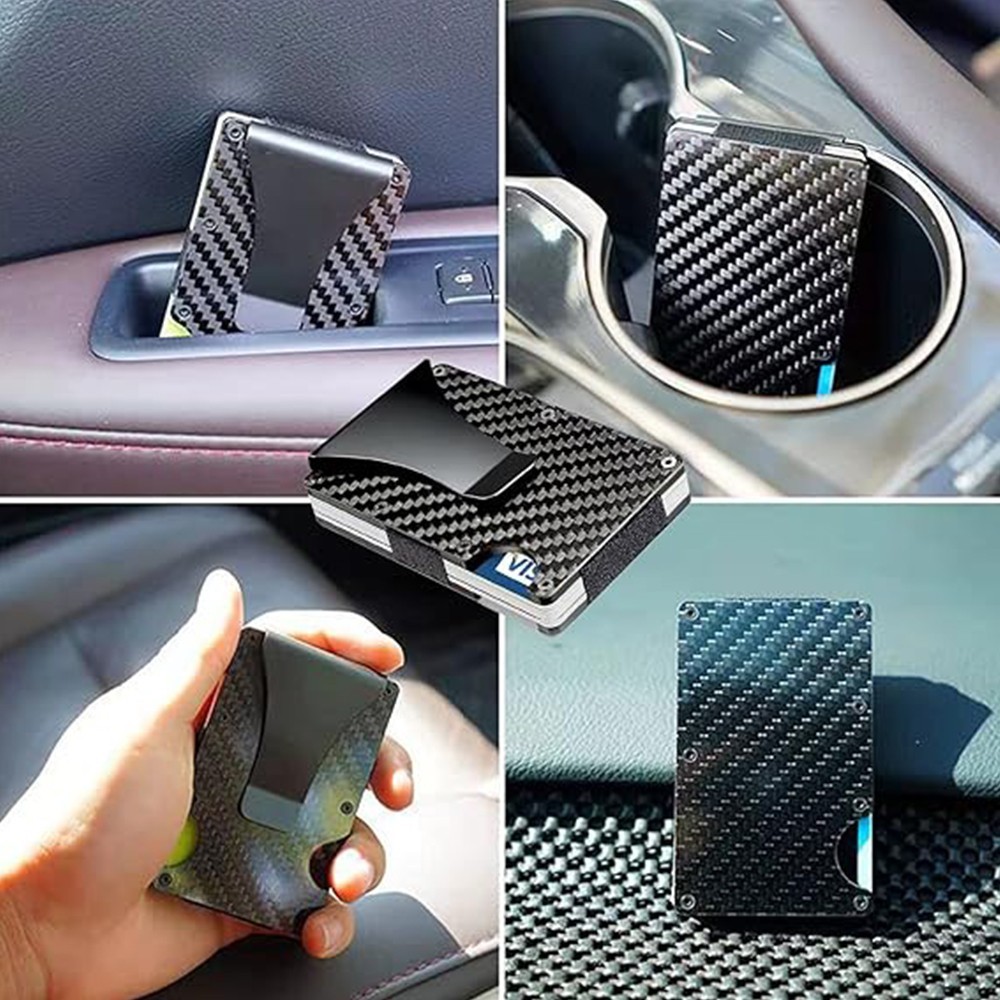 Carbon Fiber Men’s RFID Blocking Wallet Money Clip Slim Credit Card Holder a01