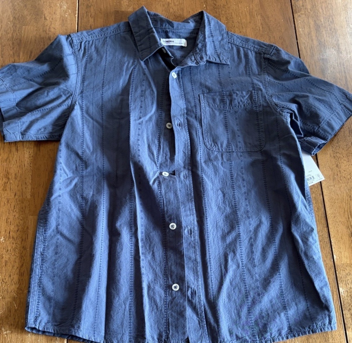 Sonoma Men’s Blue Solid Woven Cotton Button-Front Point Collar Shirt XL