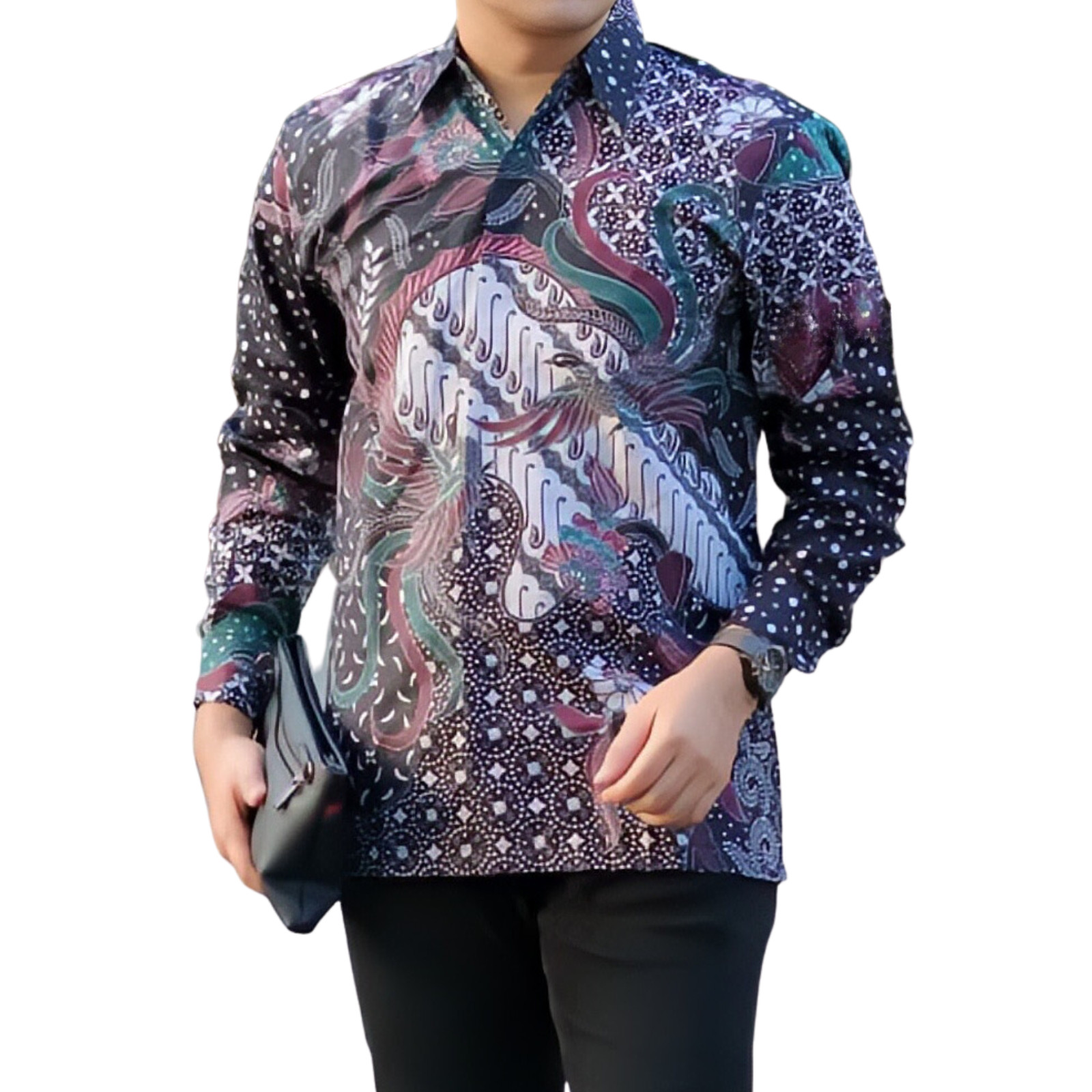 Men’s Batik Shirt Black Long Sleeve Unique Pattern