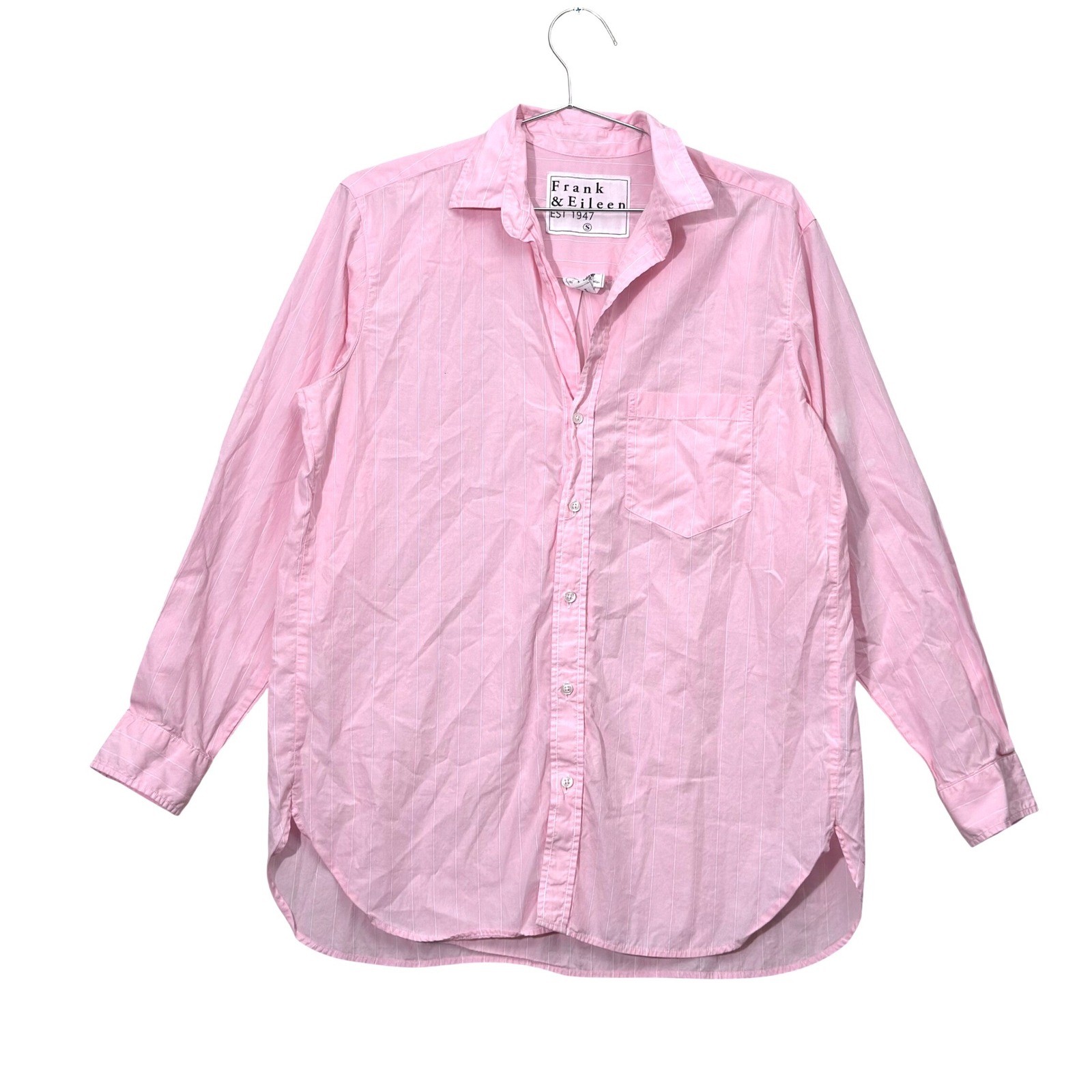 Frank & Eileen Joedy Oversized Button Up Shirt Women’s S Pink Stripe *stain*