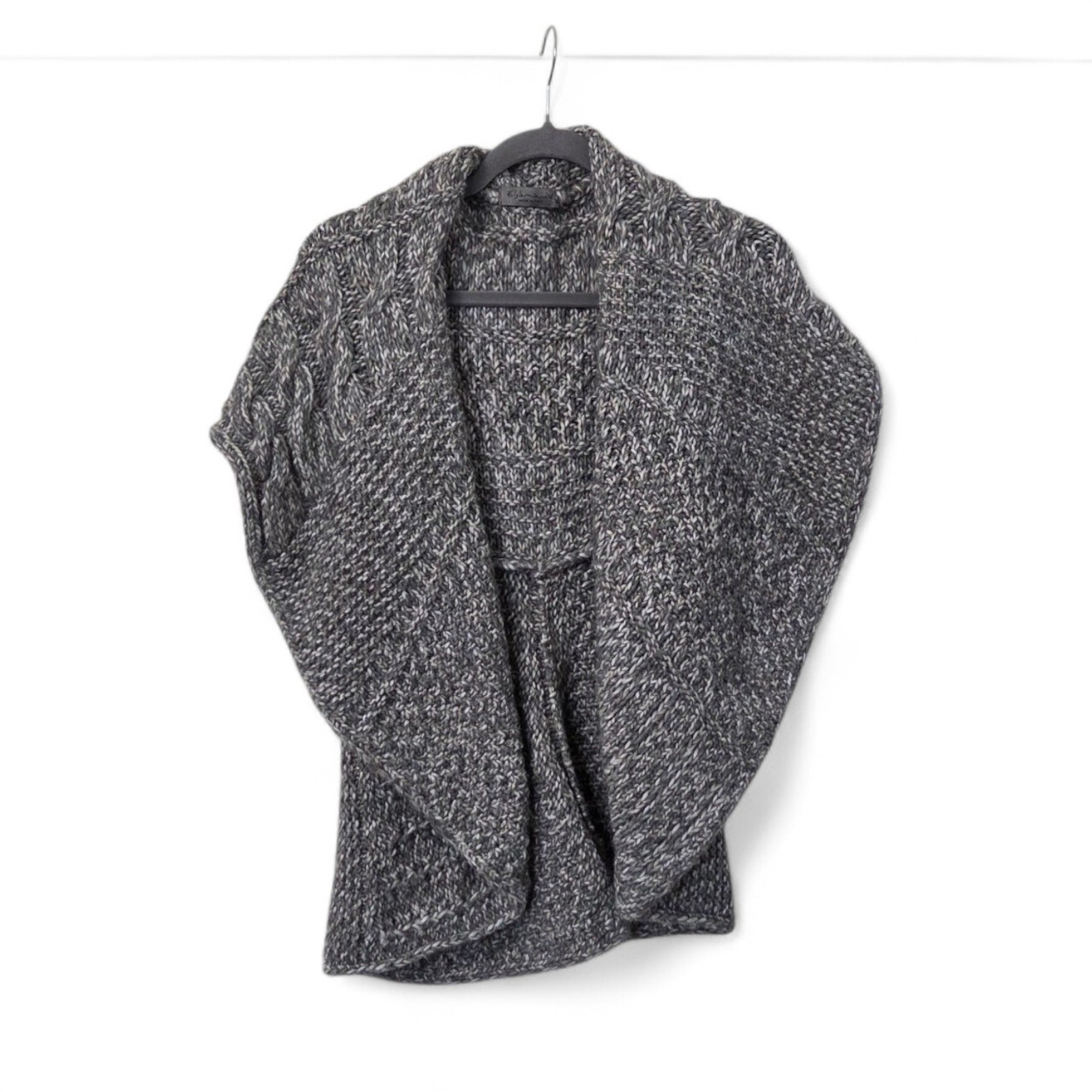 Elsamanda Wool Alpaca Gray Open Draped Chunky Cardigan Sweater Italy, Medium