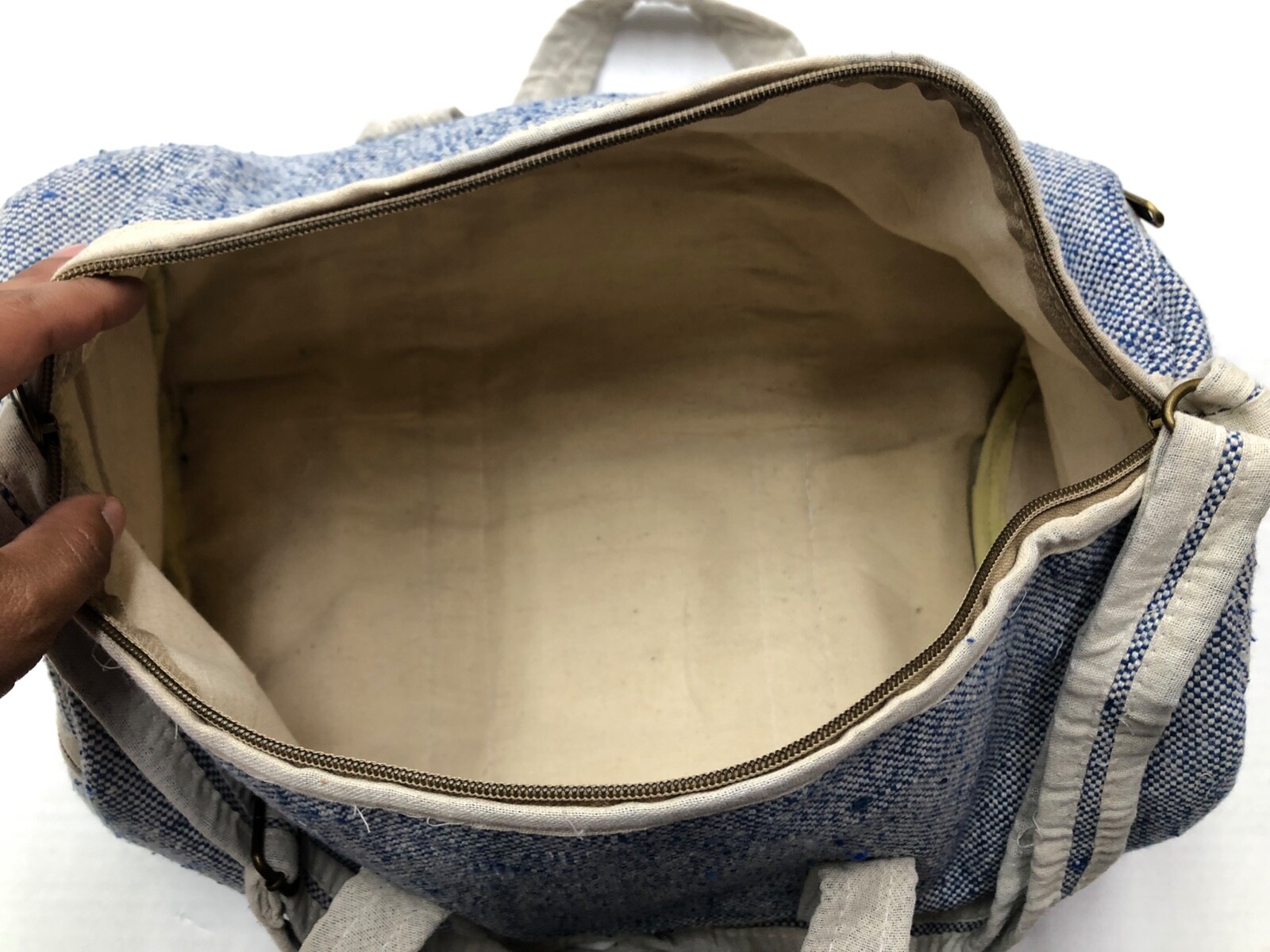 Artisan Himalayan Blue Beige duffel bag Travel Bag “Pattern and color may varies