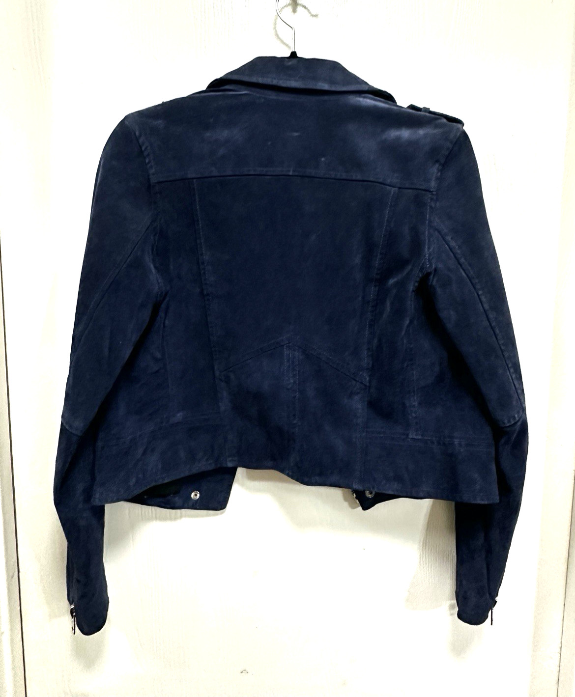 SL8 Moto Jacket Blue Leather Suede Silver Zippers Urban size Small