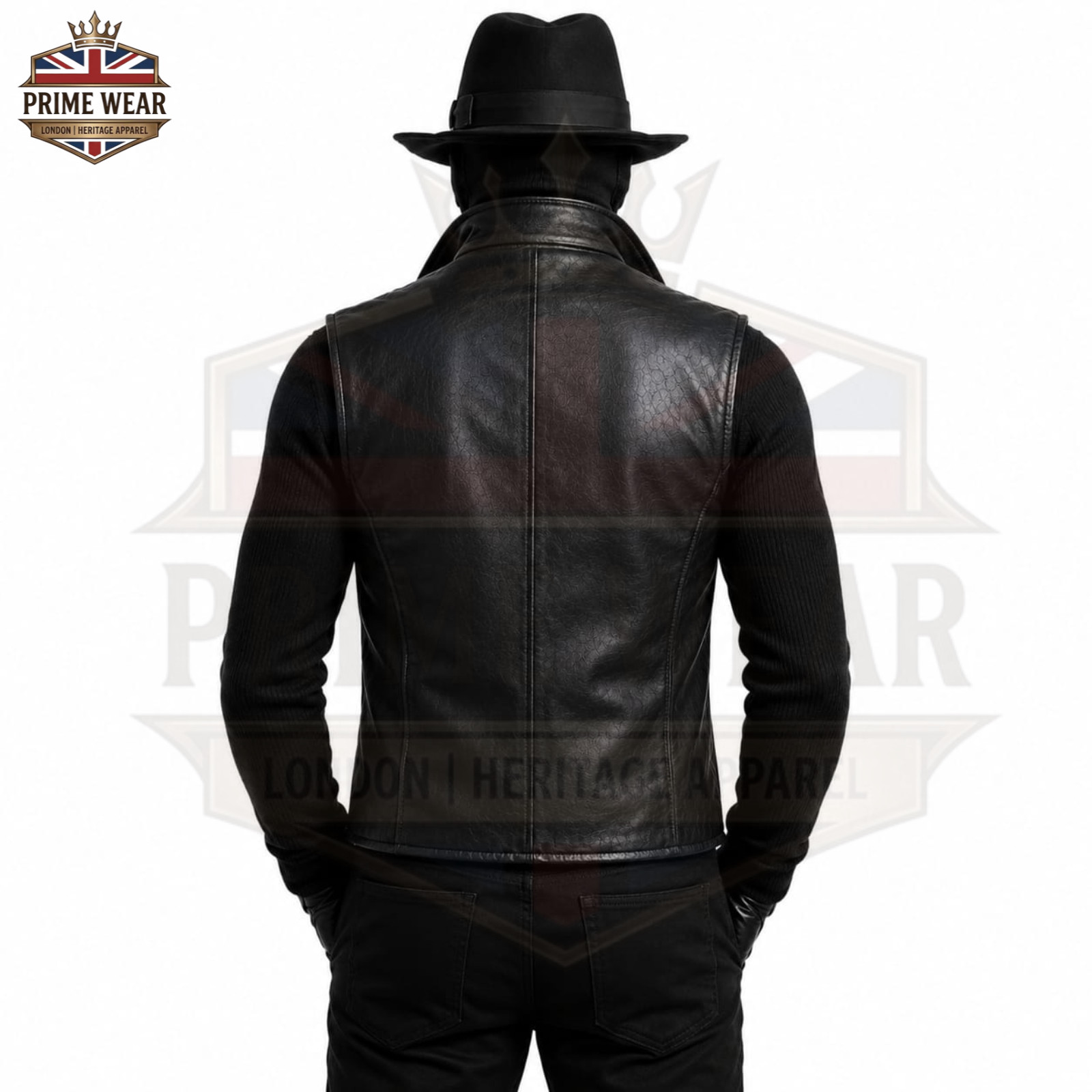 Men’s Black Genuine Spider Noir Leather Double Breasted Sleeveless Vest
