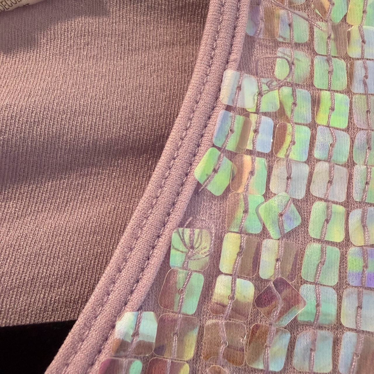 Lilac sequin cardigan with 3/4 sleeves and hook and eye closure