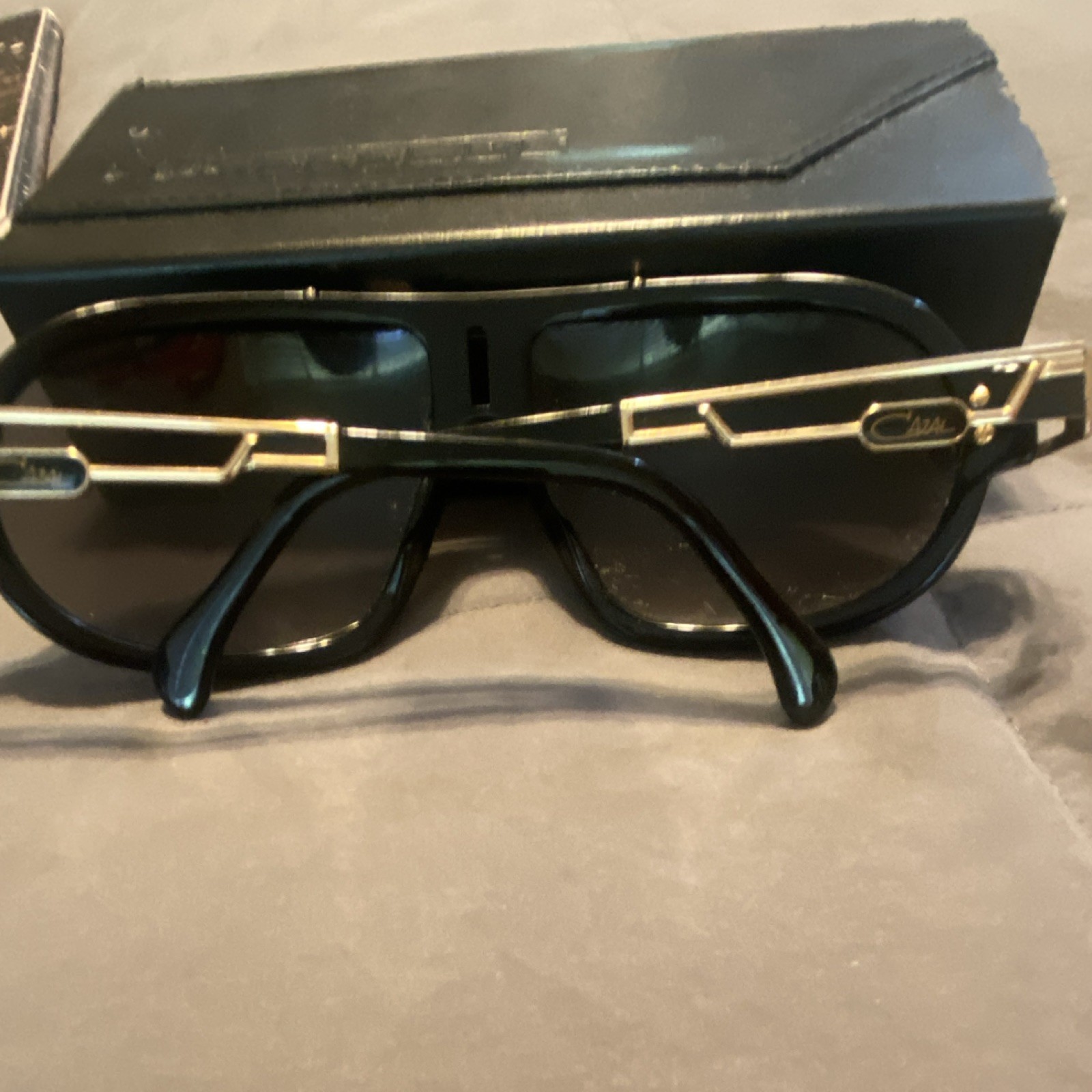 Cazal Pilot Sunglasses Black Plastic Frame Gray Lens Vintage Style