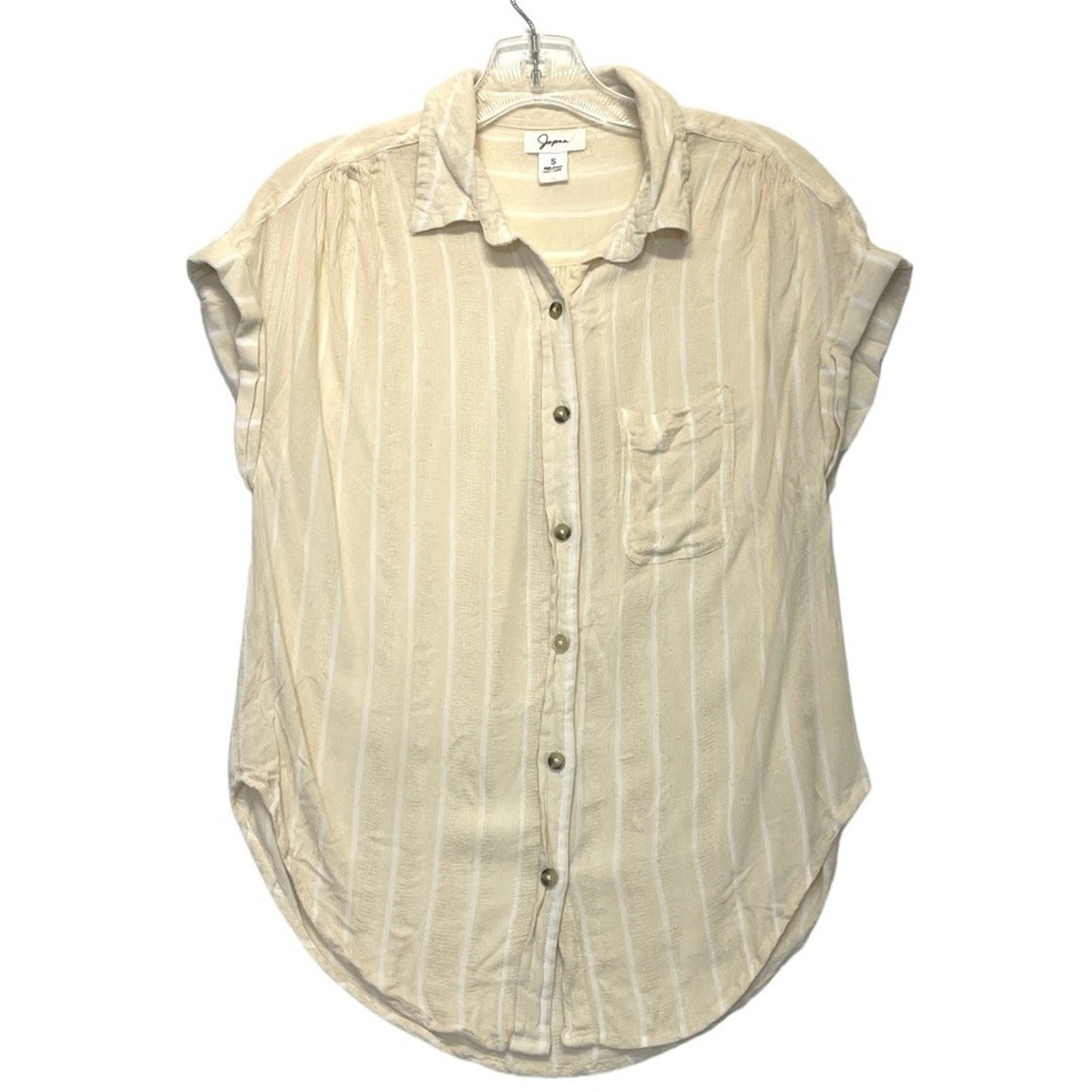 Blouse Gauzy Muslin Rayon Button Down Top Women’s small stripe cream white Japna