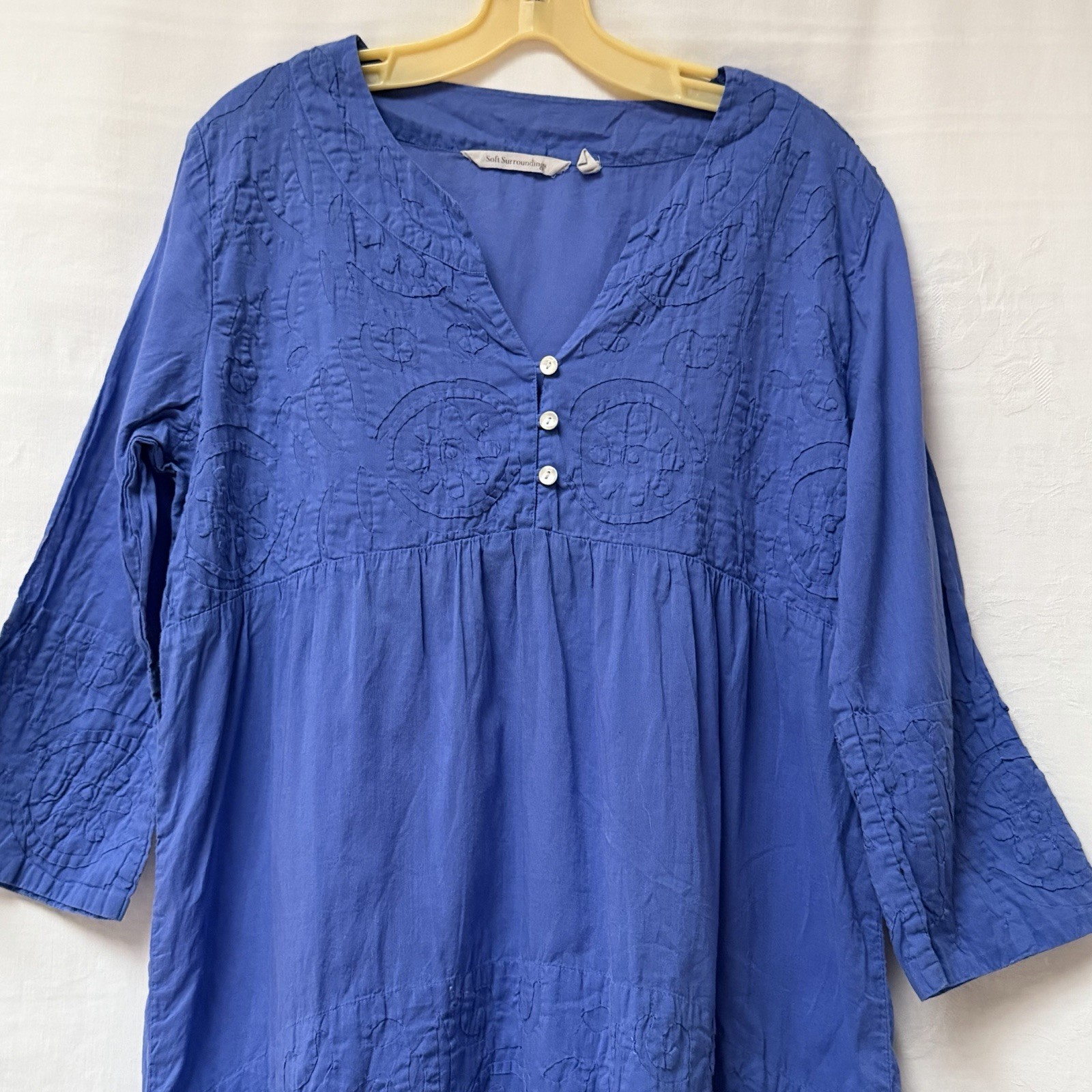 Soft Surroundings Womens Large Embroidered Blue High-Low Tunic Boho Lagenlook