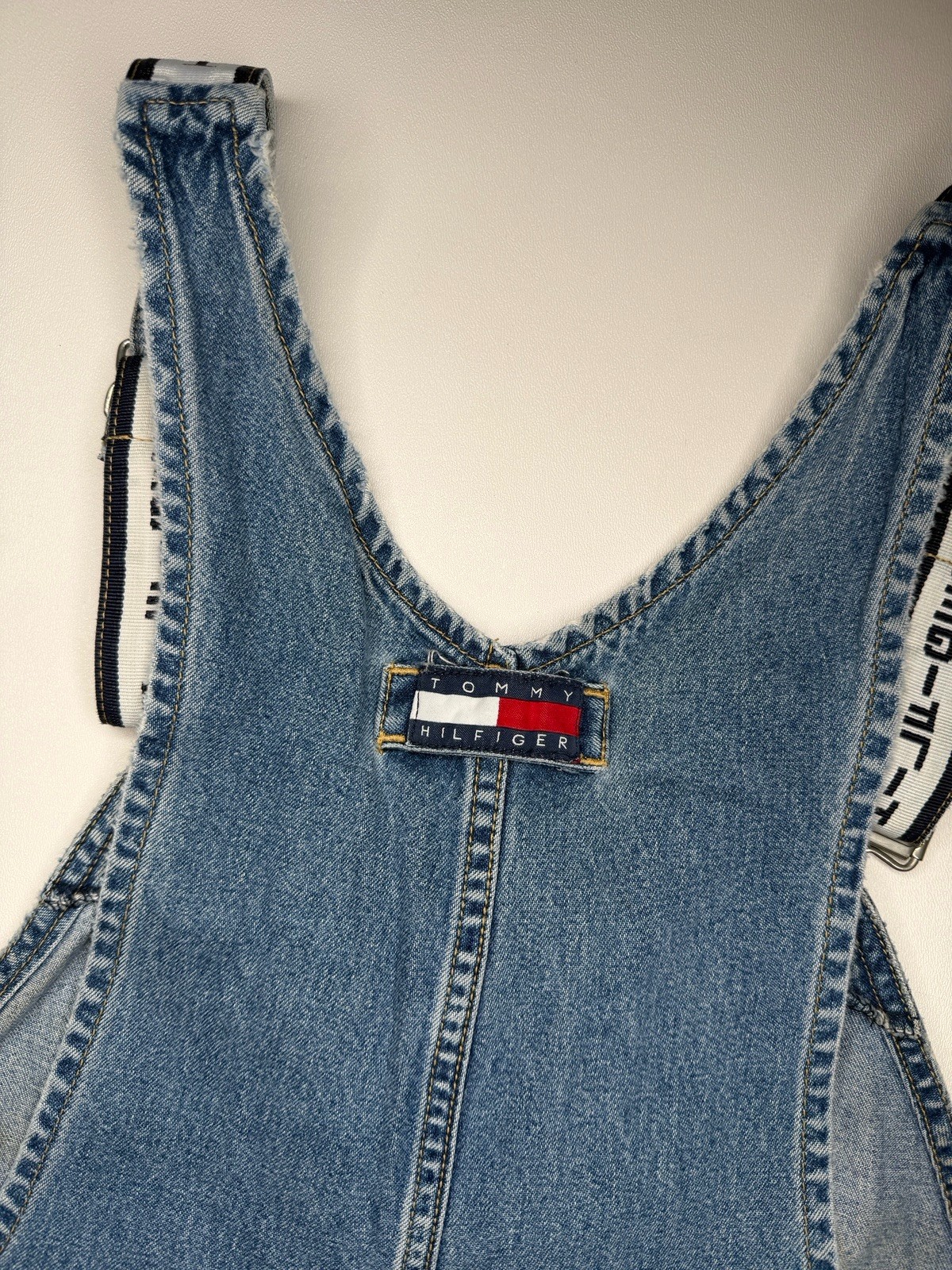 Vintage Tommy Hilfiger Overalls White Straps 90s Y2K Tommy Jeans Blue M