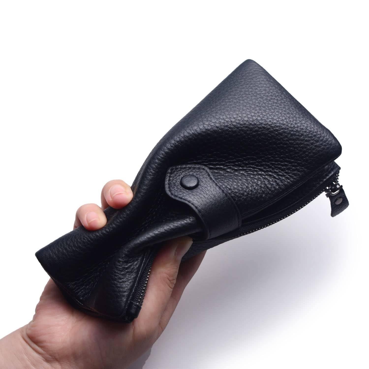 Bveyzi Women Soft Leather RFID Blocking 7.48″L x 3.54″W x 0.86″H, Black