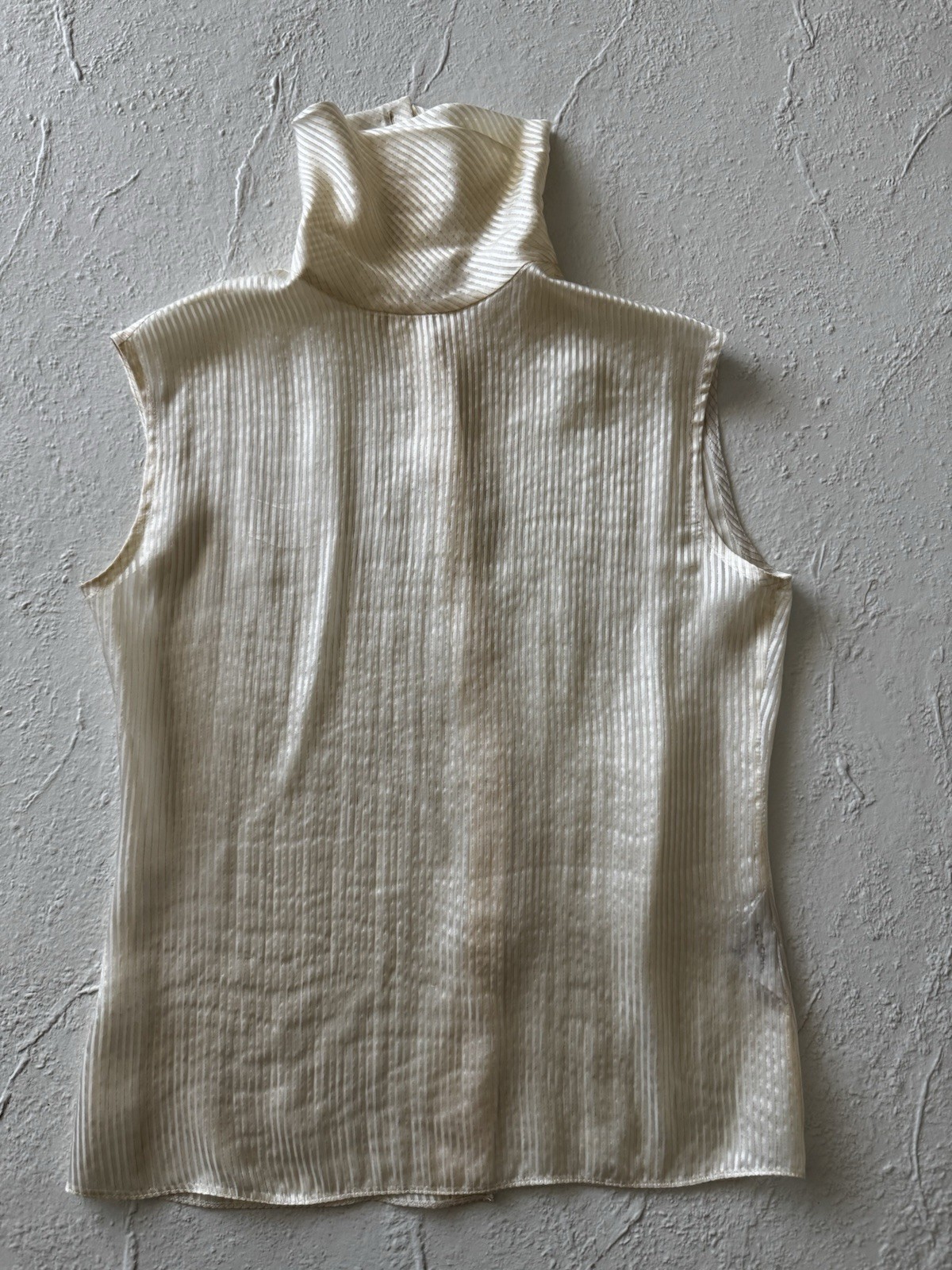 St. John 100% Silk Satin Sleeveless Collared Button-Up Striped Ivory 4