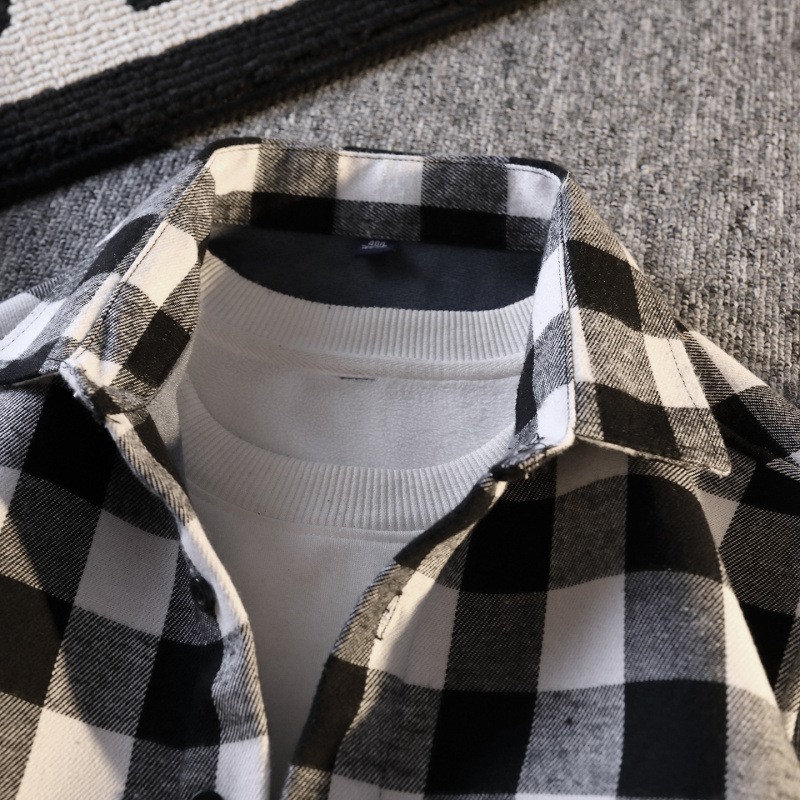 Men’s Turn-down Collar Long Sleeve Flannel Shirt With Fleece Lining