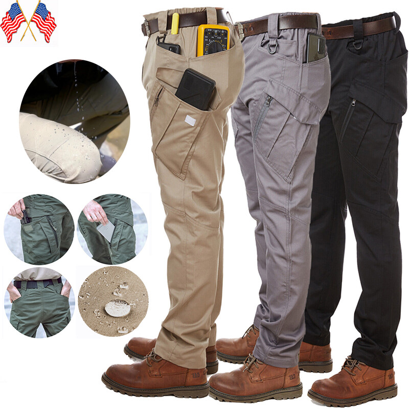 Mens Cargopants Tactical Combat Work Pants Outdoor Waterproof Hiking Trousers