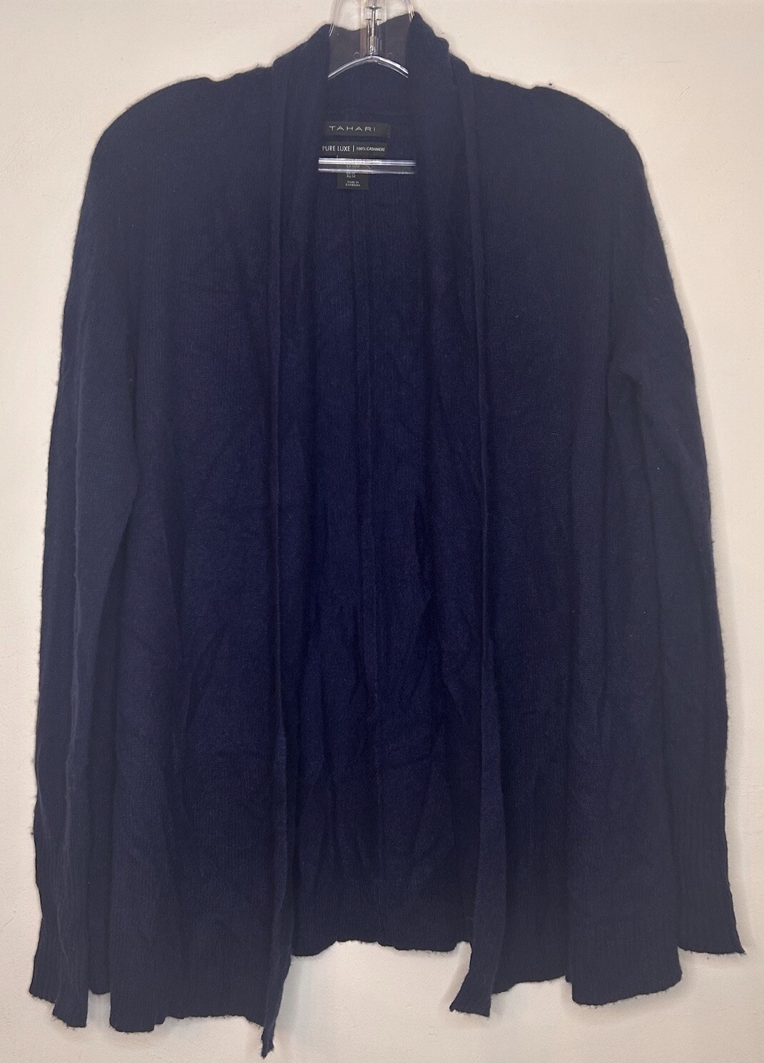 Tahari Pure Luxe 100% Cashmere Cardigan Long Sleeve Open Front Sz M Blue