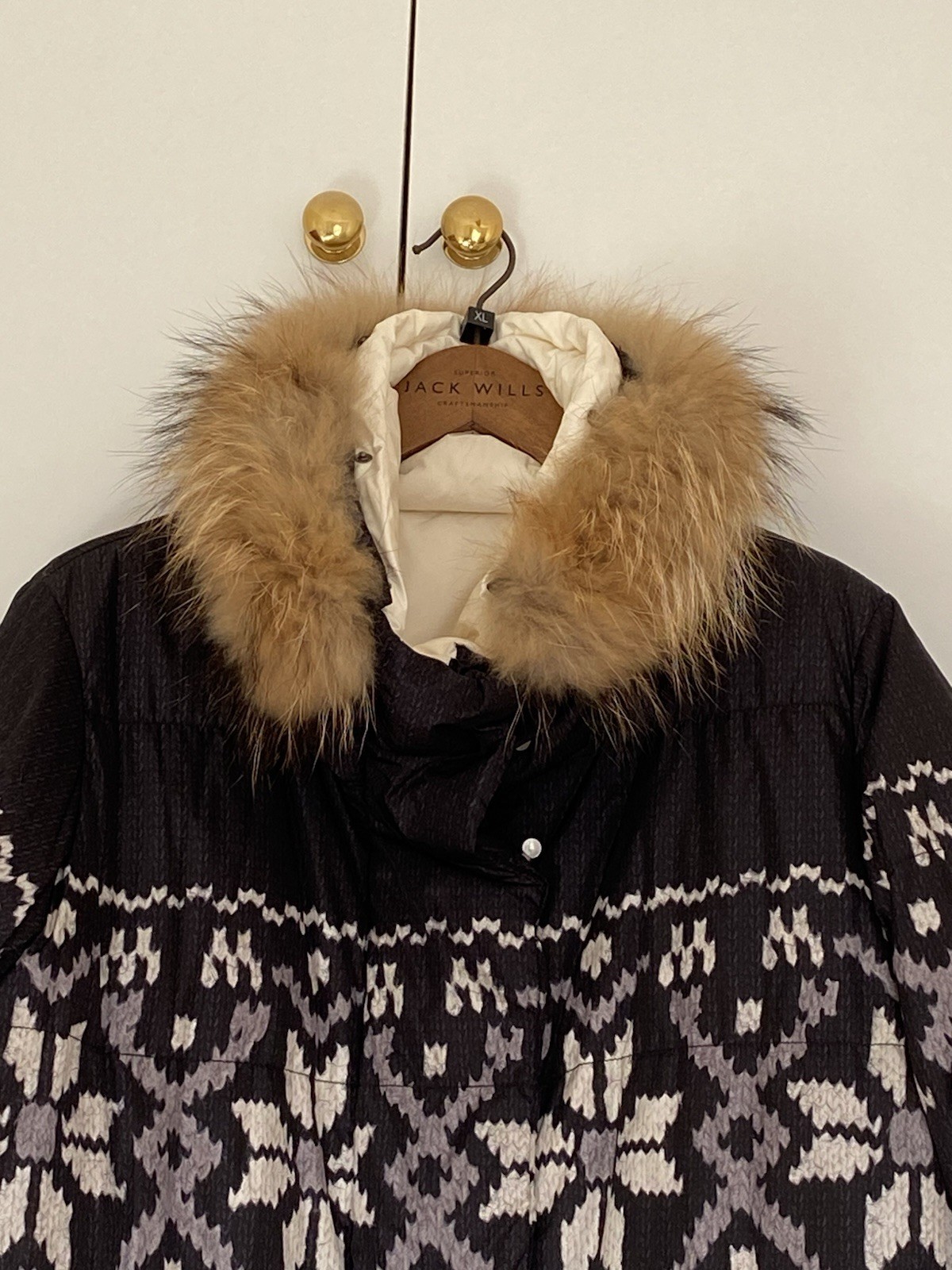Weekend Max Mara L reversible Long Down Puffer Coat Hooded Fur Trim rare