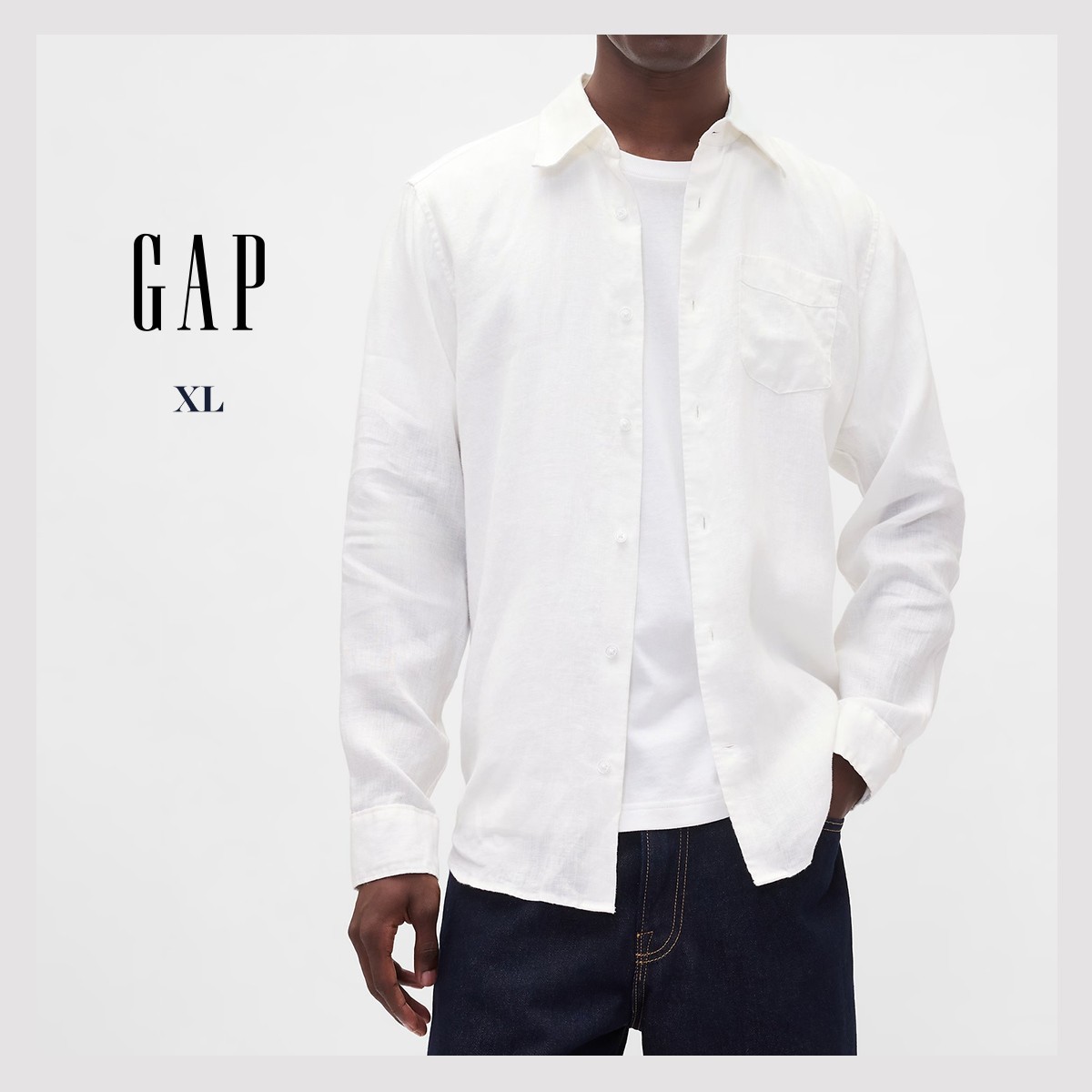 NWT – GAP Men’s 100% Linen Classic Fit Long Sleeve Shirt, Off White Sz XL – $89