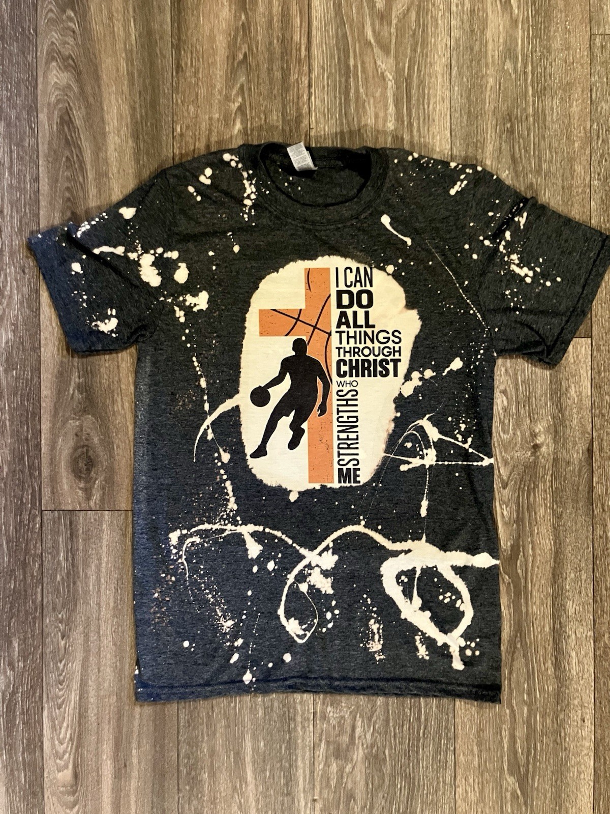 Bleached T (New) – Gildan – Size Small – Heather Grey – I Can Do All Things
