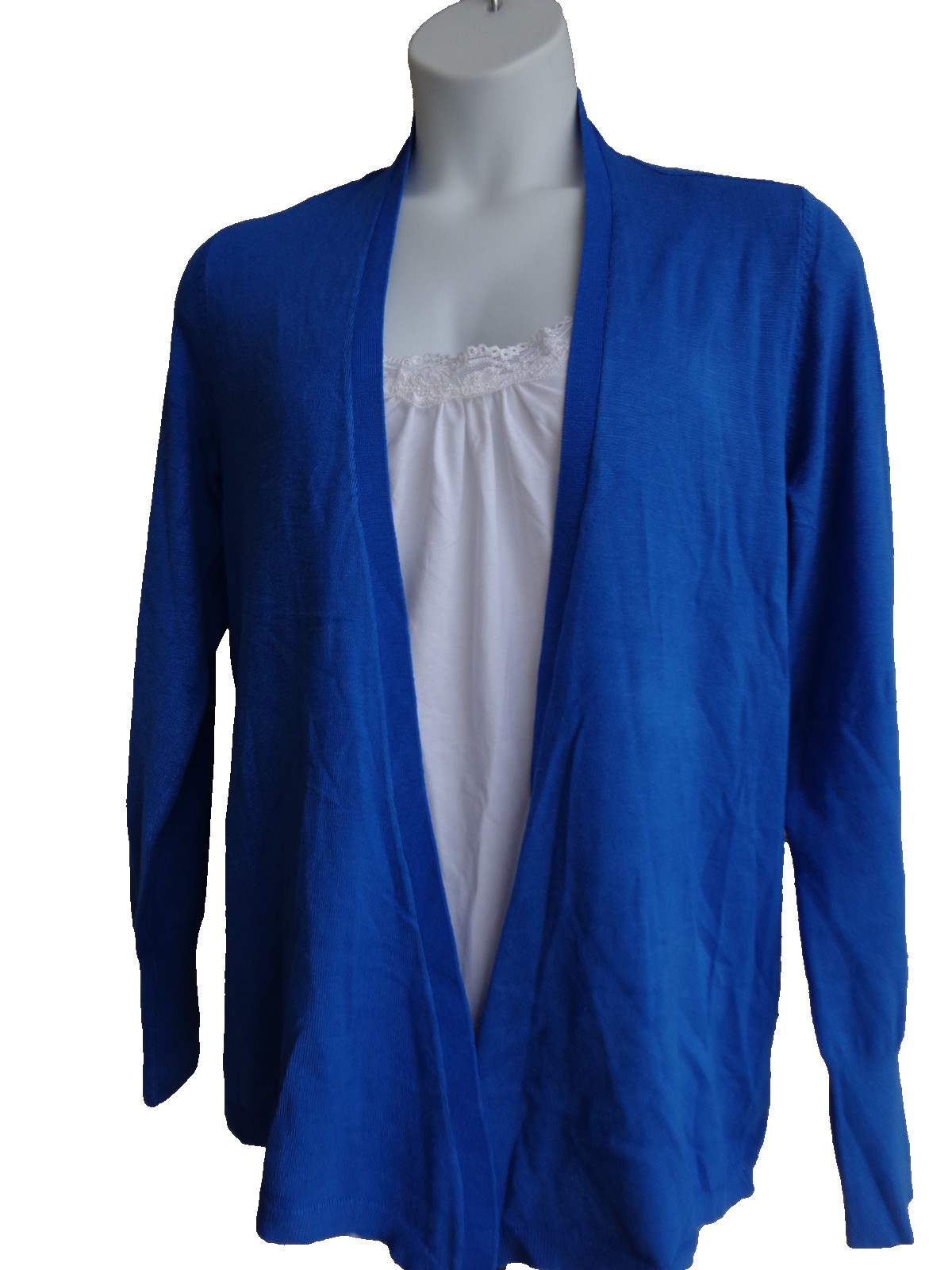 Melrose Chic Women 2X Fine Gauge Knit L/S Open Flyaway Cardigan Sweater Sappire