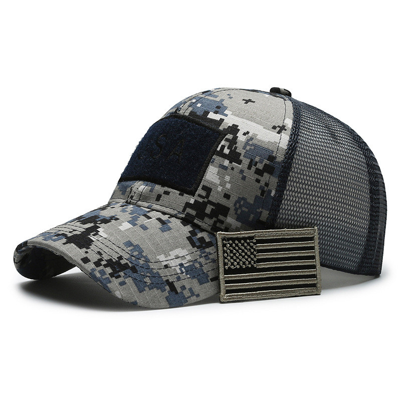 USA Flag Baseball Cap American Men Hat Detachable Patch Mesh Tactical Army Caps