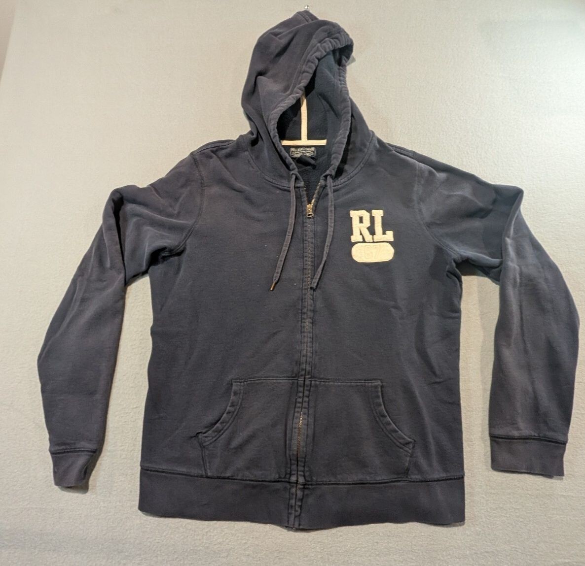 Polo Jeans Company Ralph Lauren Distressed Zip-Up Hoodie Navy Blue Youth XL