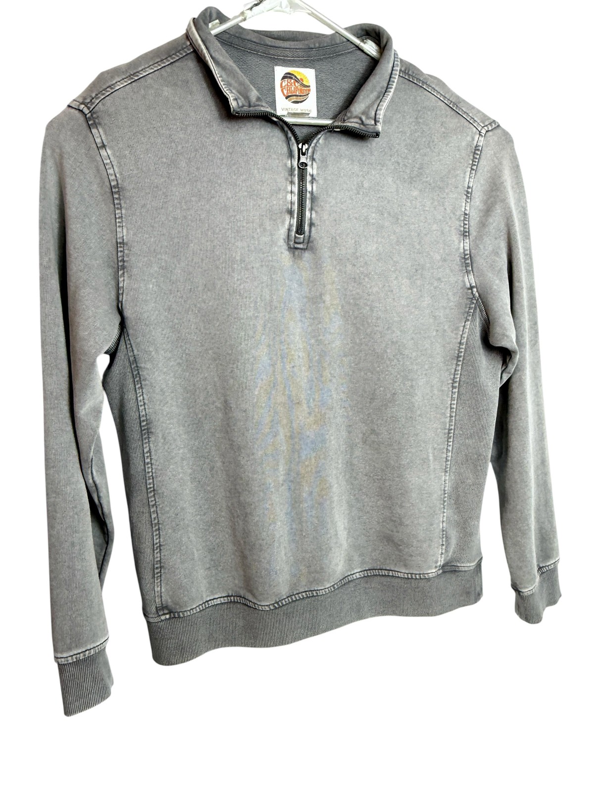 C&C California Pullover Mens Medium Gray Vintage Wash 1/4 Zip Sweatshirt