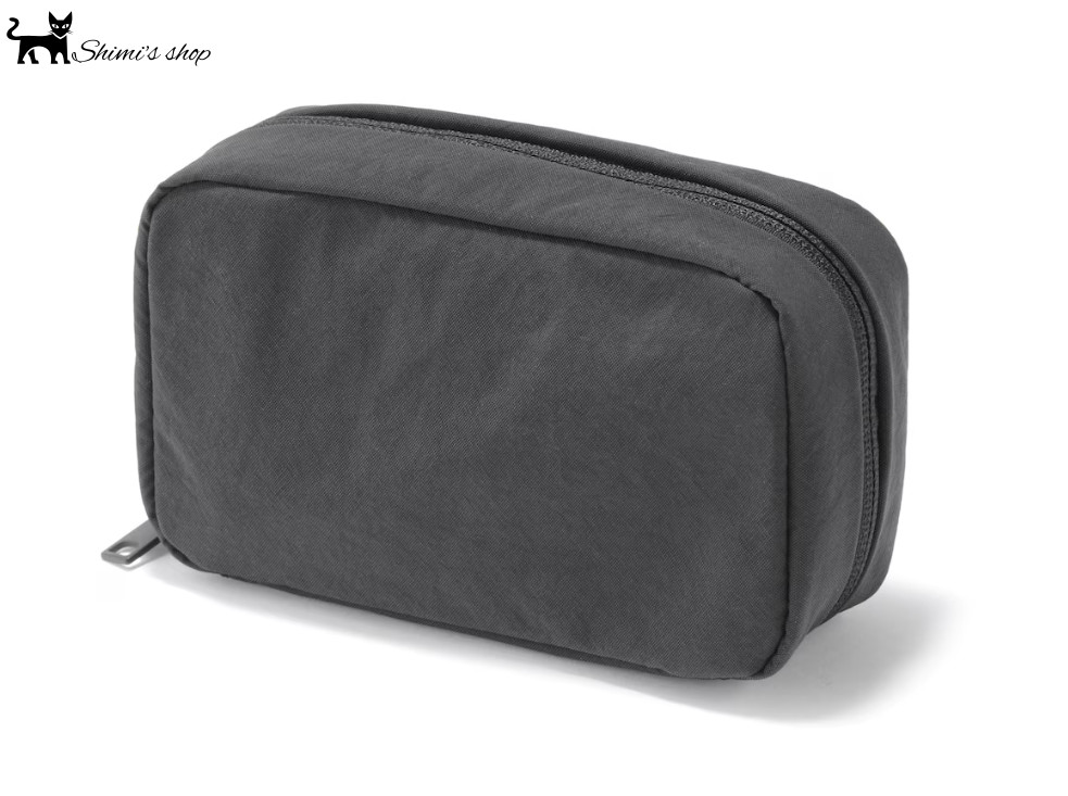 MUJI Wrinkle Nylon Wide-Opening Pouch Dark Gray, M, Approx. 15 × 9 × 4.5 cm