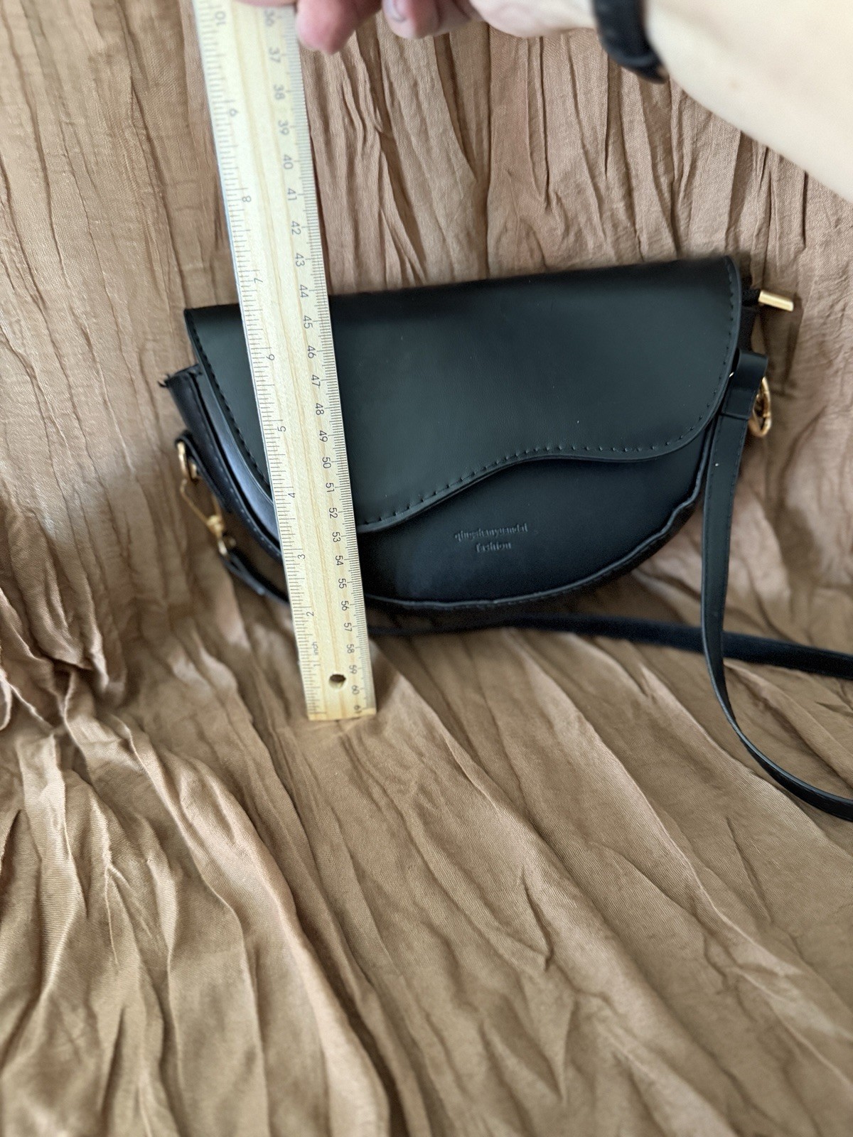 Flap Saddle Hand/Shoulder/Crossbody Purse Compact Black Faux Leather New