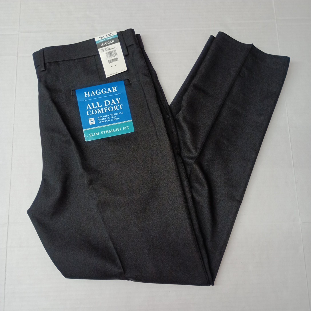 Haggar Men’s All Day Comfort Slim-Straight Fit Pants Size 38×32 Black New
