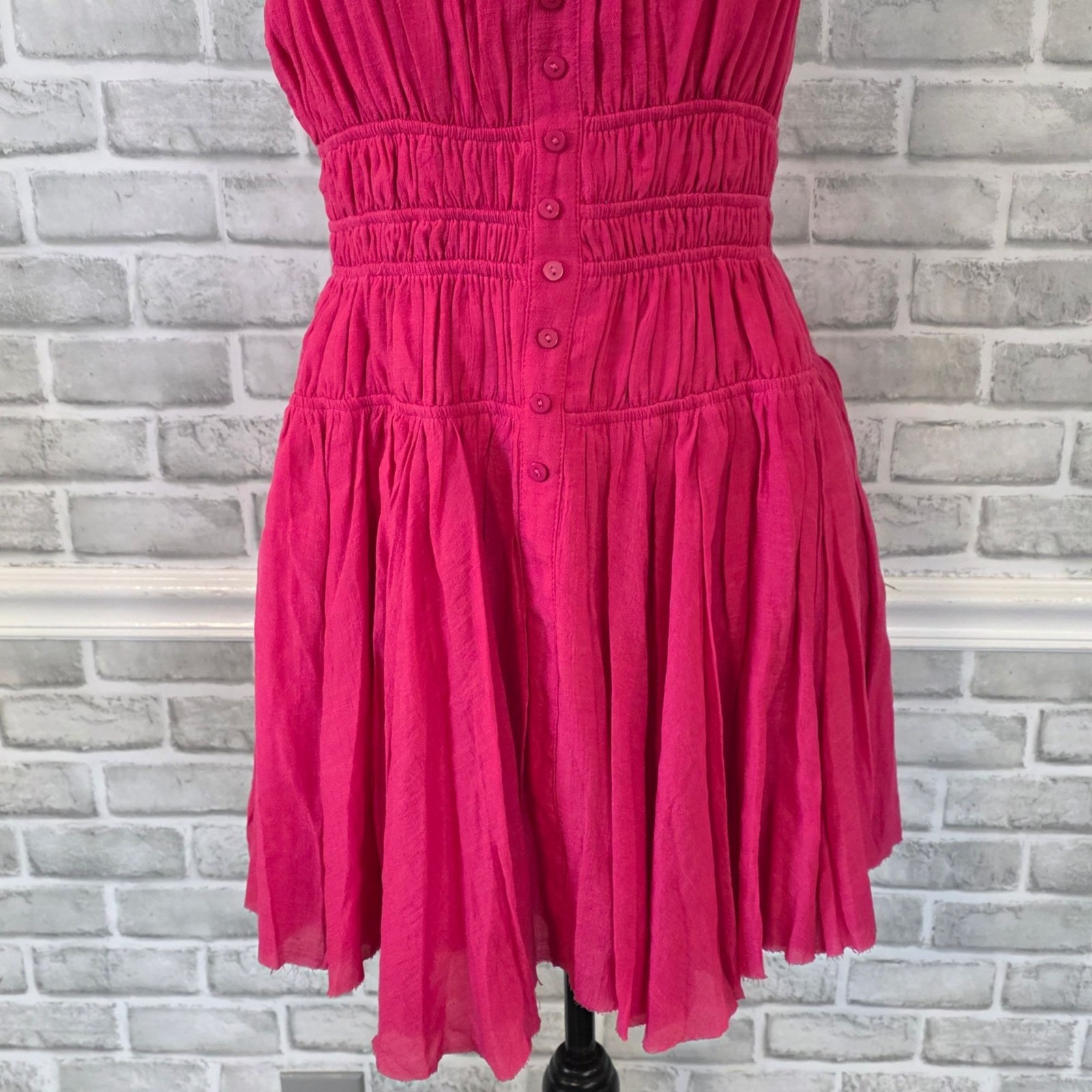 Peach Love Smocked Magenta Muslin Mini Dress Summer Vacay Sundress Size S