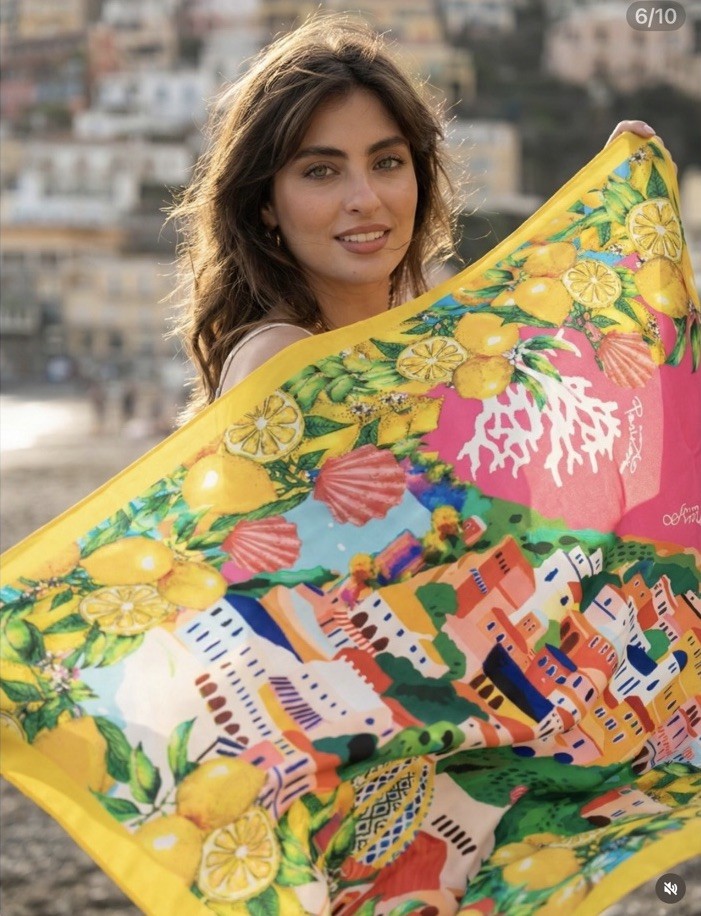 Antica Sartoria 2026 Pink Positano 🍋 Scarf Sarong 42X42 100% Poly satin NWT