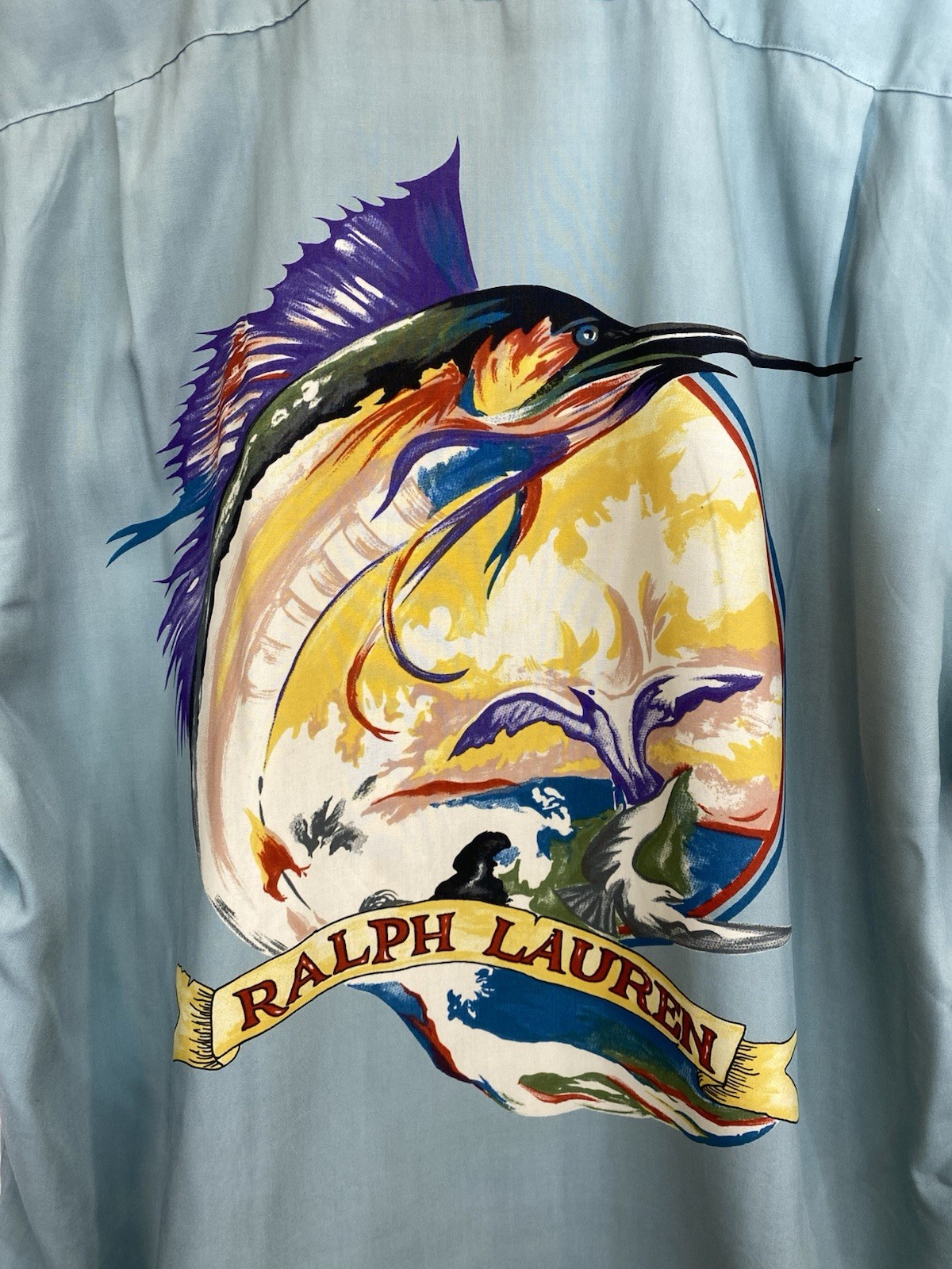 Polo Ralph Lauren Sportsman Marlin Swordfish 100% Rayon Button Down Shirt Rare!